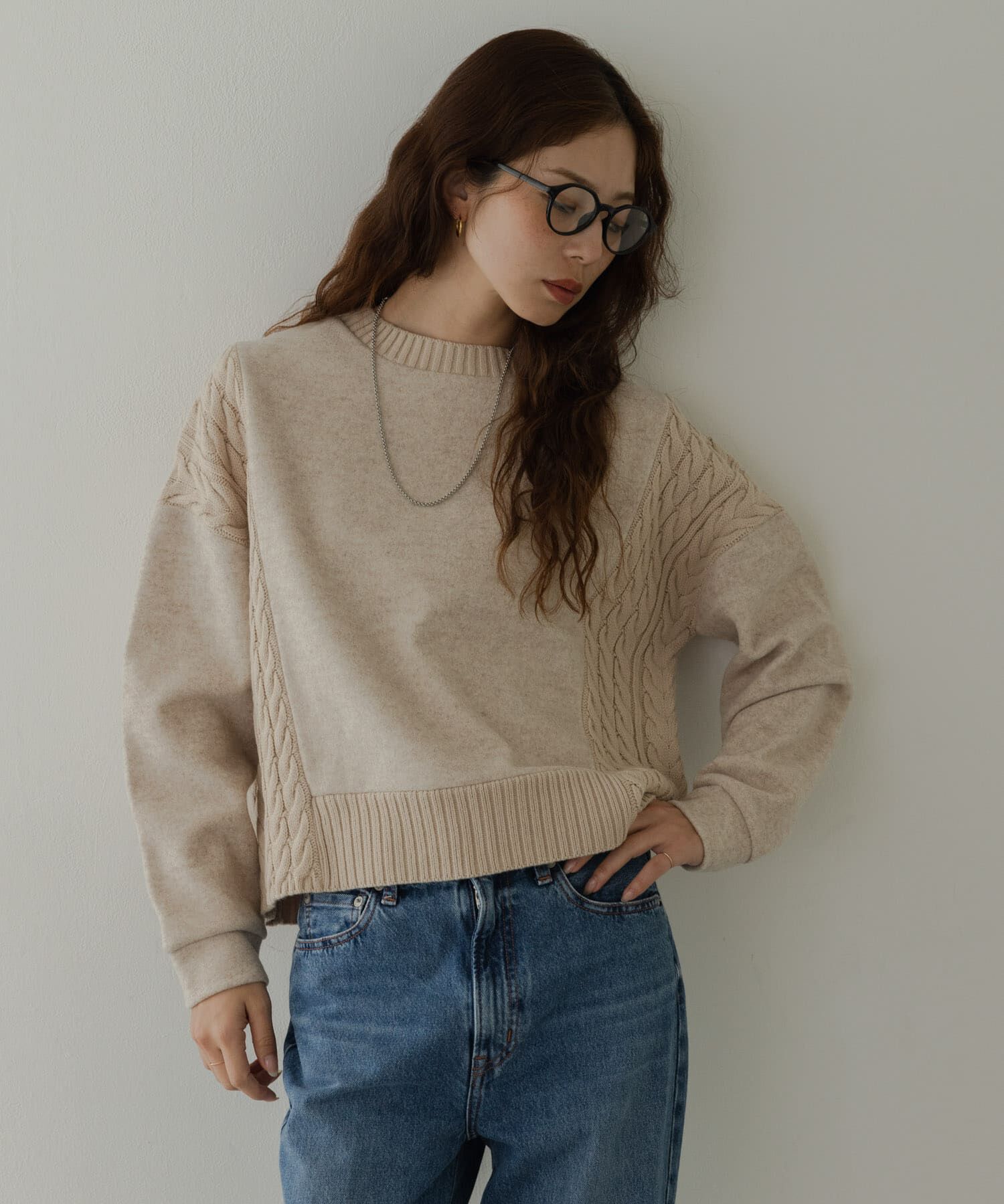 Sonny Label 「ケーブル切替メルトンジャージプルオーバー」|ニット・セーター|