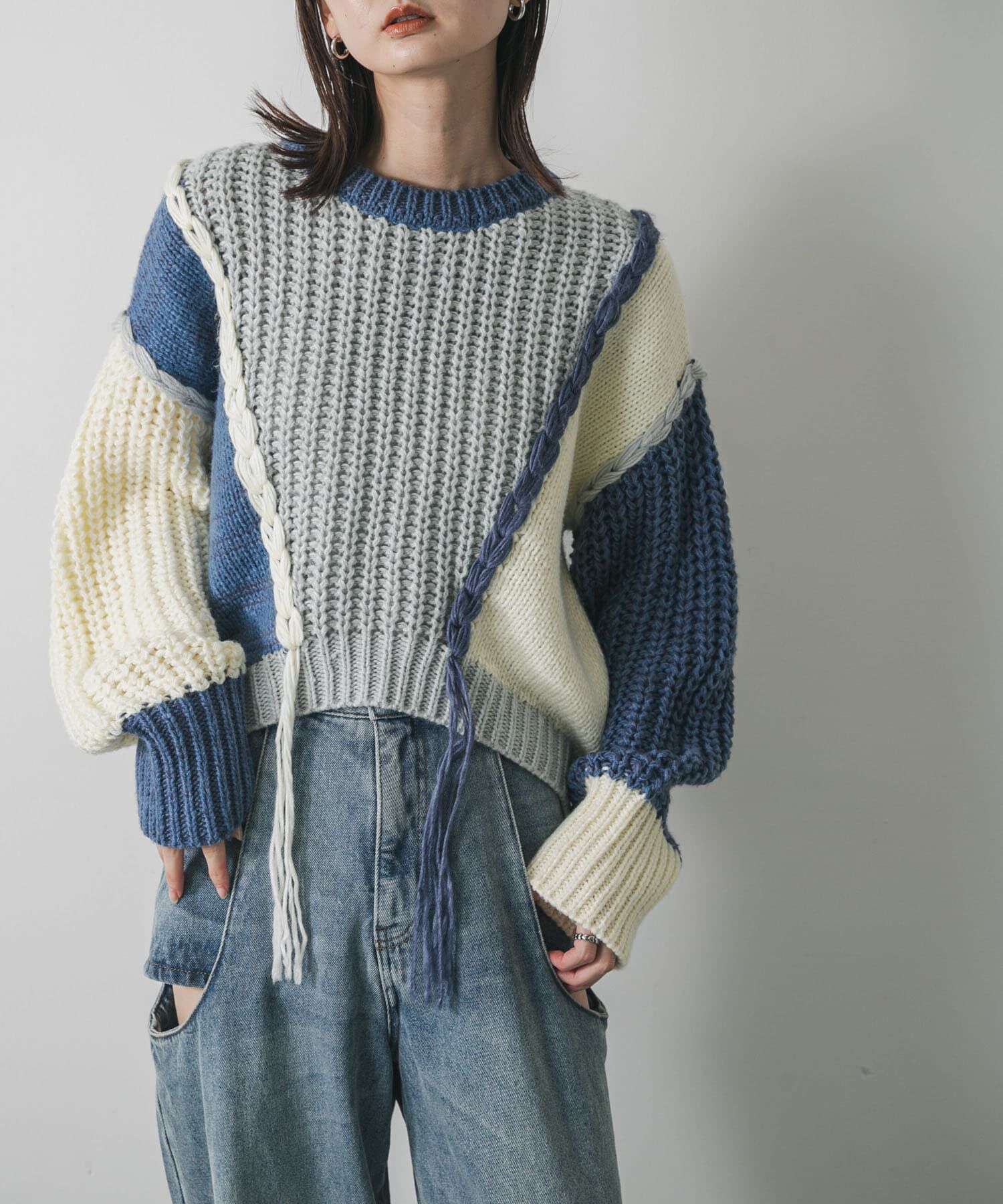 SENSE OF PLACE by URBAN RESEARCH「パッチワークセーター」|ニット・セーター|ブルー系その他