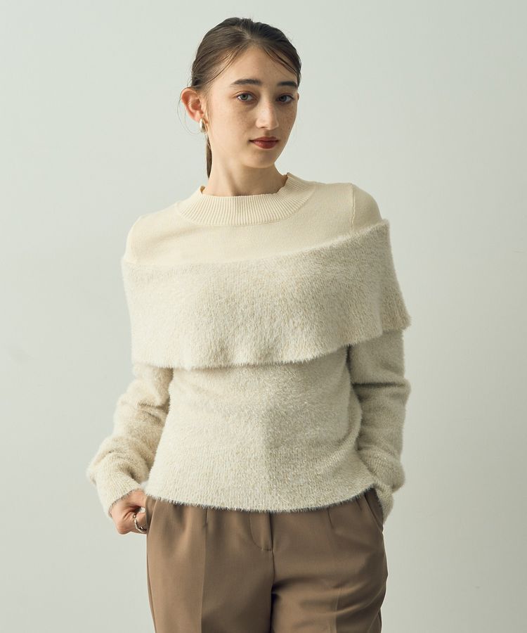 YECCA VECCA「ラメ混レイヤードデザインシャギーニット」|ニット・セーター|アイボリー