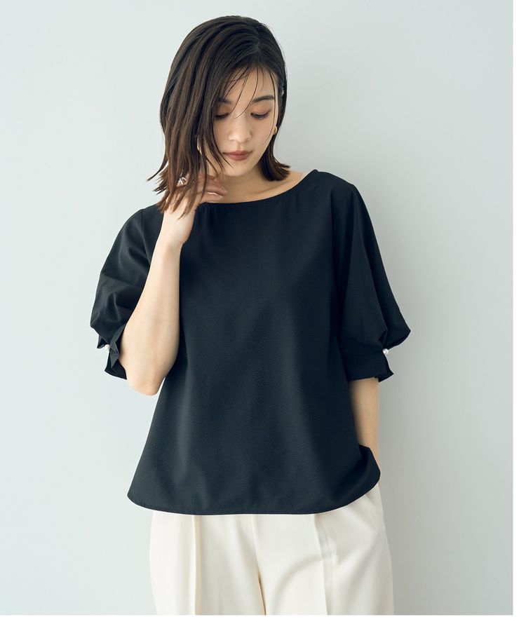 YECCA VECCA「タックパールスリーブサッカーブラウス」|シャツ・ブラウス|