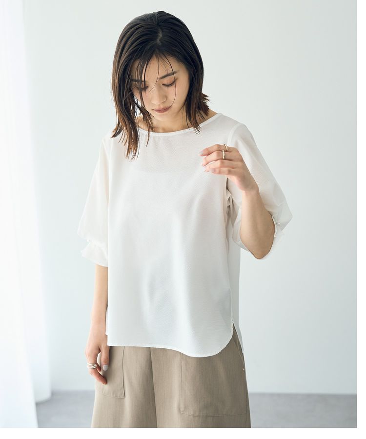 YECCA VECCA「タックパールスリーブサッカーブラウス」|シャツ・ブラウス|