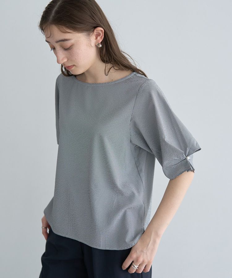 YECCA VECCA「タックパールスリーブサッカーブラウス」|シャツ・ブラウス|チェック