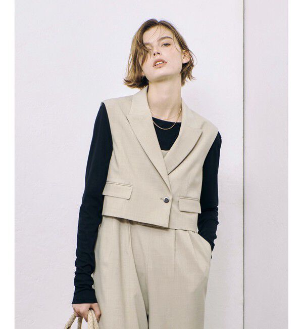 allureville「ストレッチトロショートジレ」|ベスト・ジレ|ベージュ