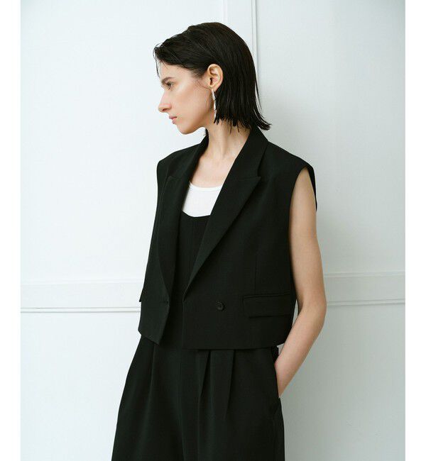 allureville「ストレッチトロショートジレ」|ベスト・ジレ|ブラック