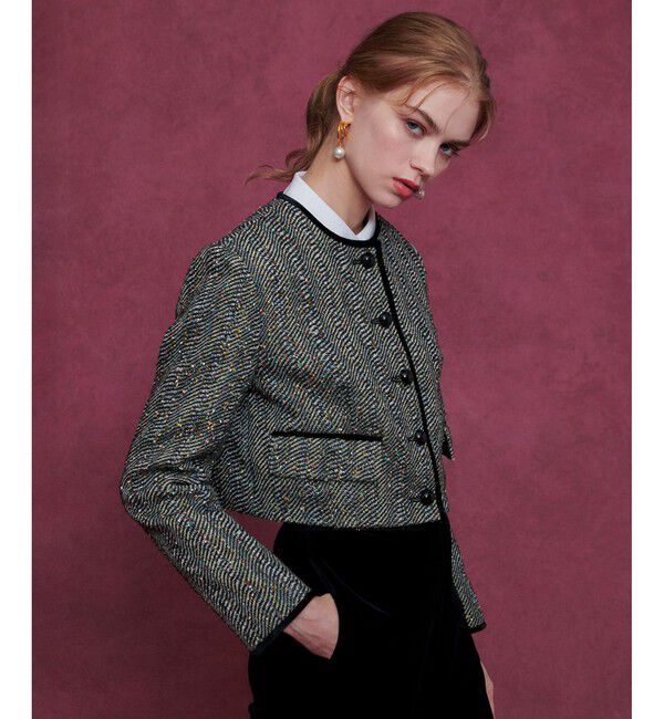 LOULOU WILLOUGHBY「【LOULOU WILLOUGHBY】LINTONラメツイードショートジャケット」|ノーカラージャケット|