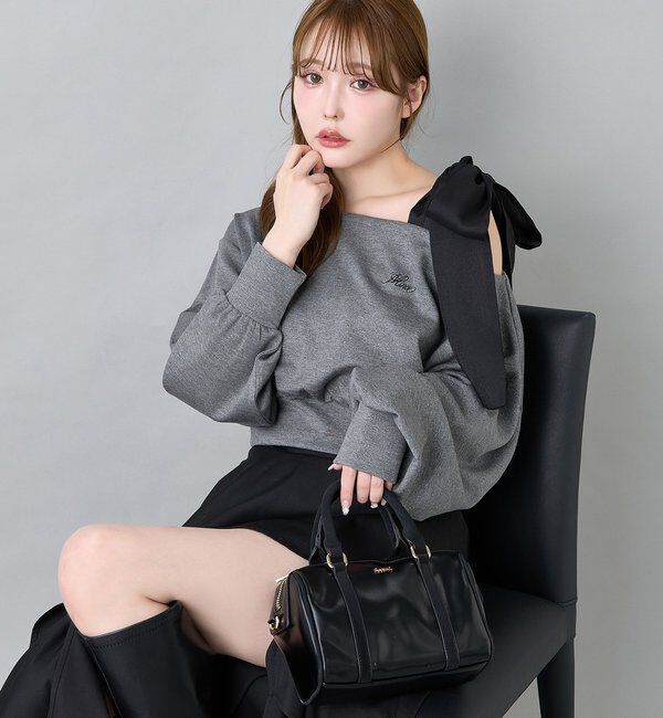  「肩リボン刺繍入りラメトップス」|プルオーバー|