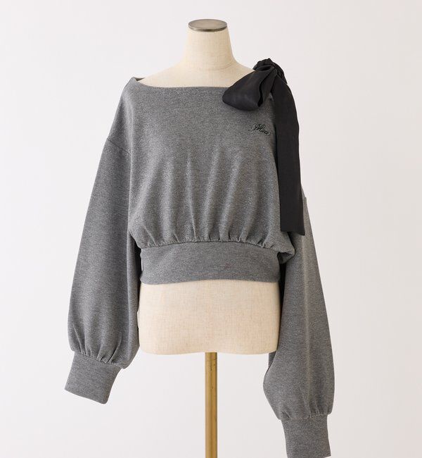  「肩リボン刺繍入りラメトップス」|プルオーバー|