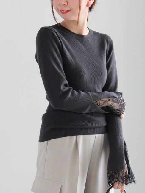 Te chichi「レースカフスレイヤードニット」|ニット・セーター|チャコールグレー