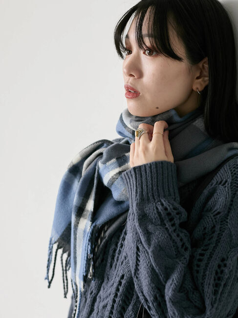 Samansa Mos2 blue「チェックマフラー」|その他|