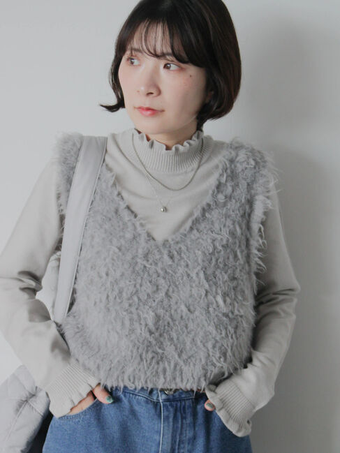 Samansa Mos2 blue「フリル衿ニットプルオーバー」|ニット・セーター|Ｓグレー