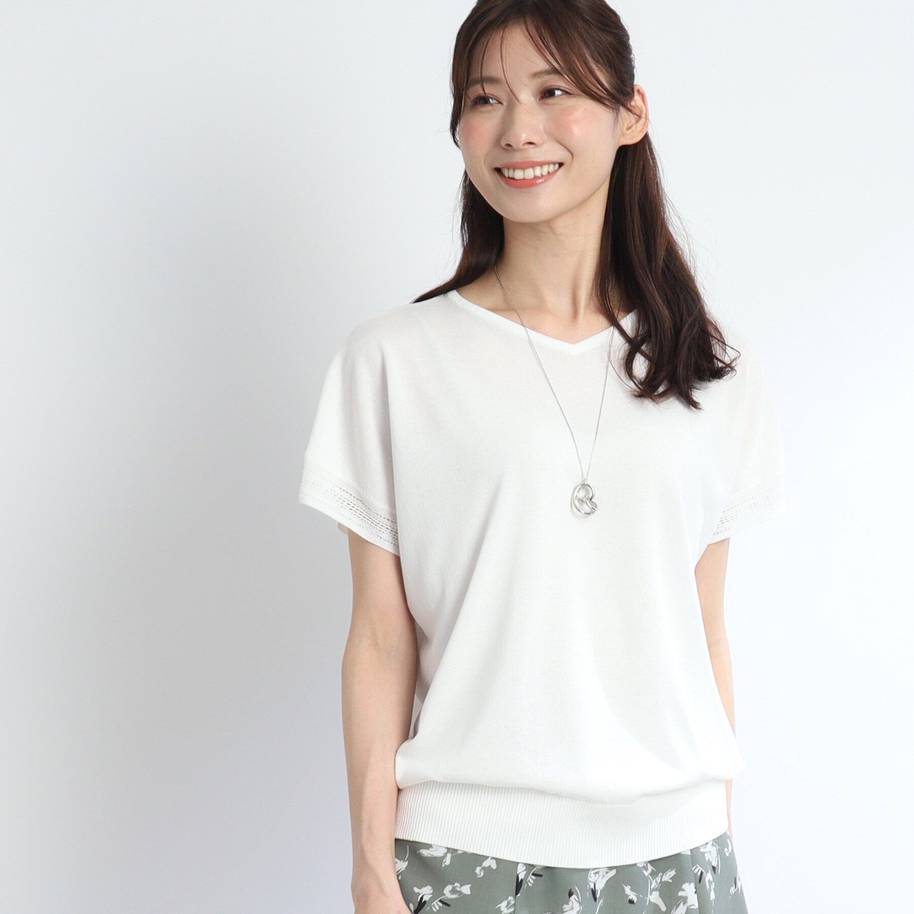 Reflect「【SALE／WEB限定カラーあり／二の腕カバー◎】透かし柄スリーブニット」|ニット・セーター|