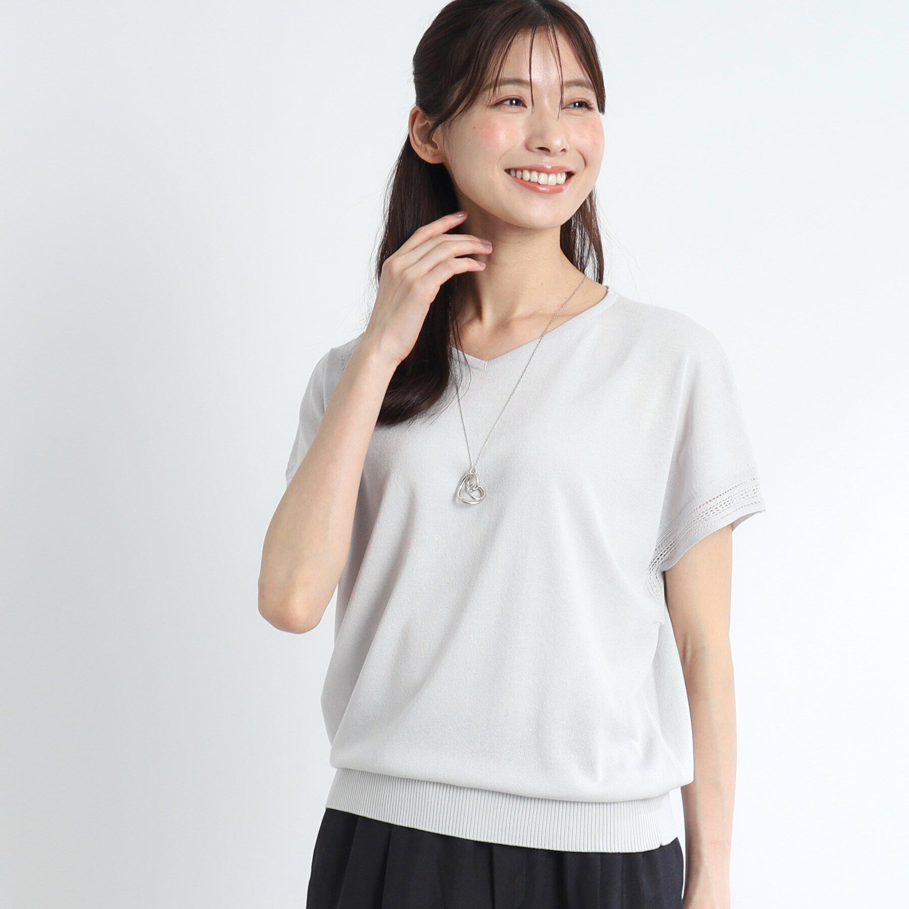 Reflect「【SALE／WEB限定カラーあり／二の腕カバー◎】透かし柄スリーブニット」|ニット・セーター|