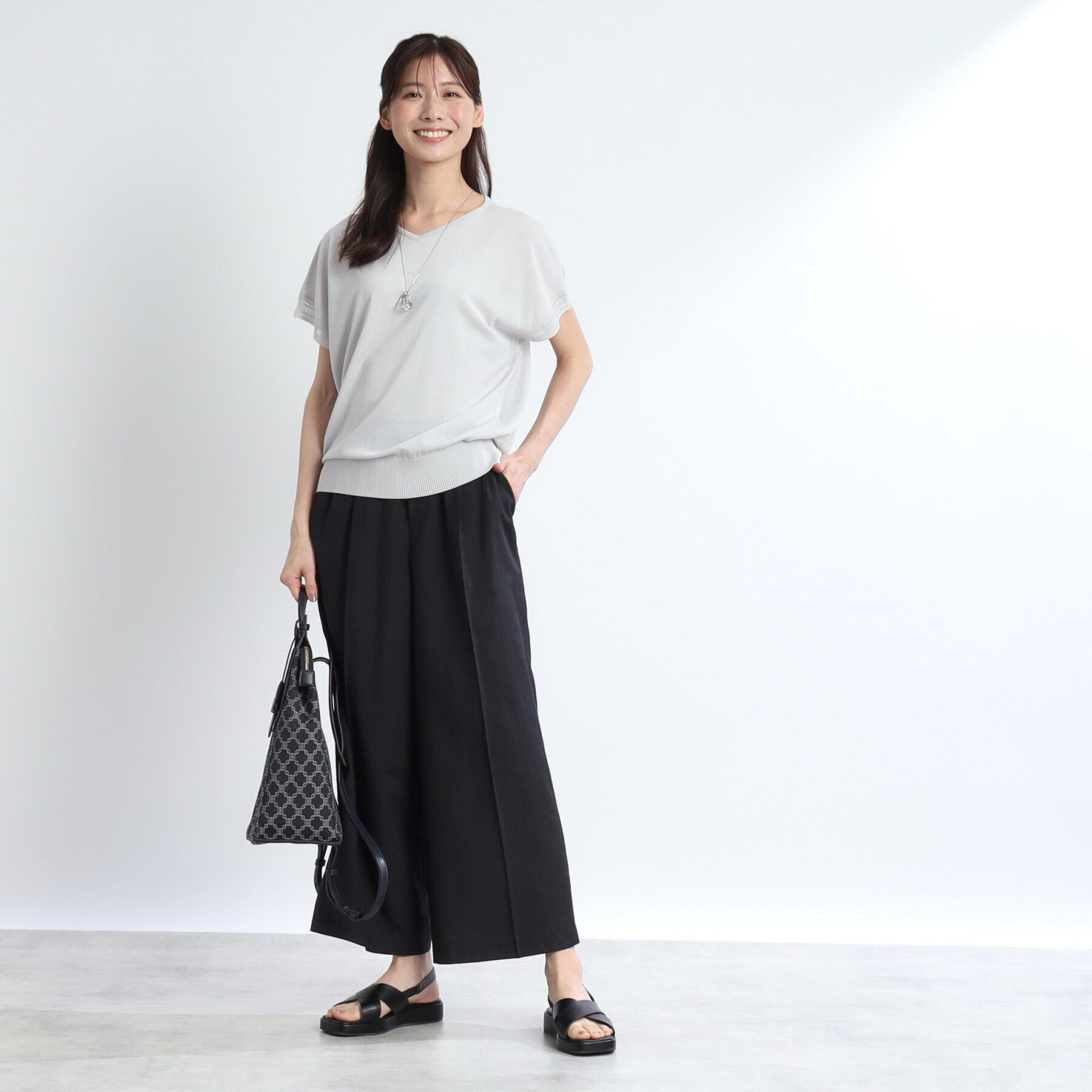 Reflect「【SALE／WEB限定カラーあり／二の腕カバー◎】透かし柄スリーブニット」|ニット・セーター|