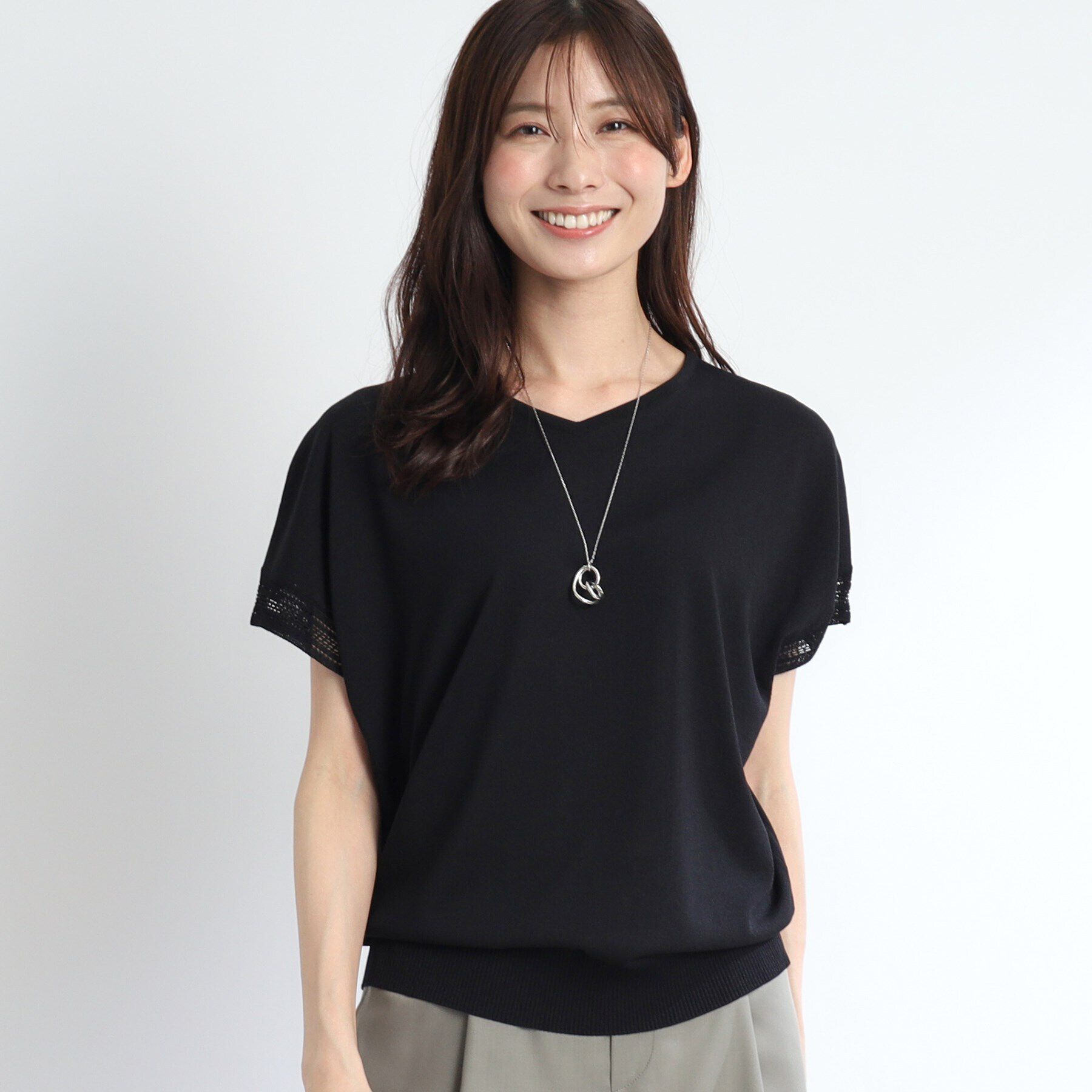 Reflect「【SALE／WEB限定カラーあり／二の腕カバー◎】透かし柄スリーブニット」|ニット・セーター|