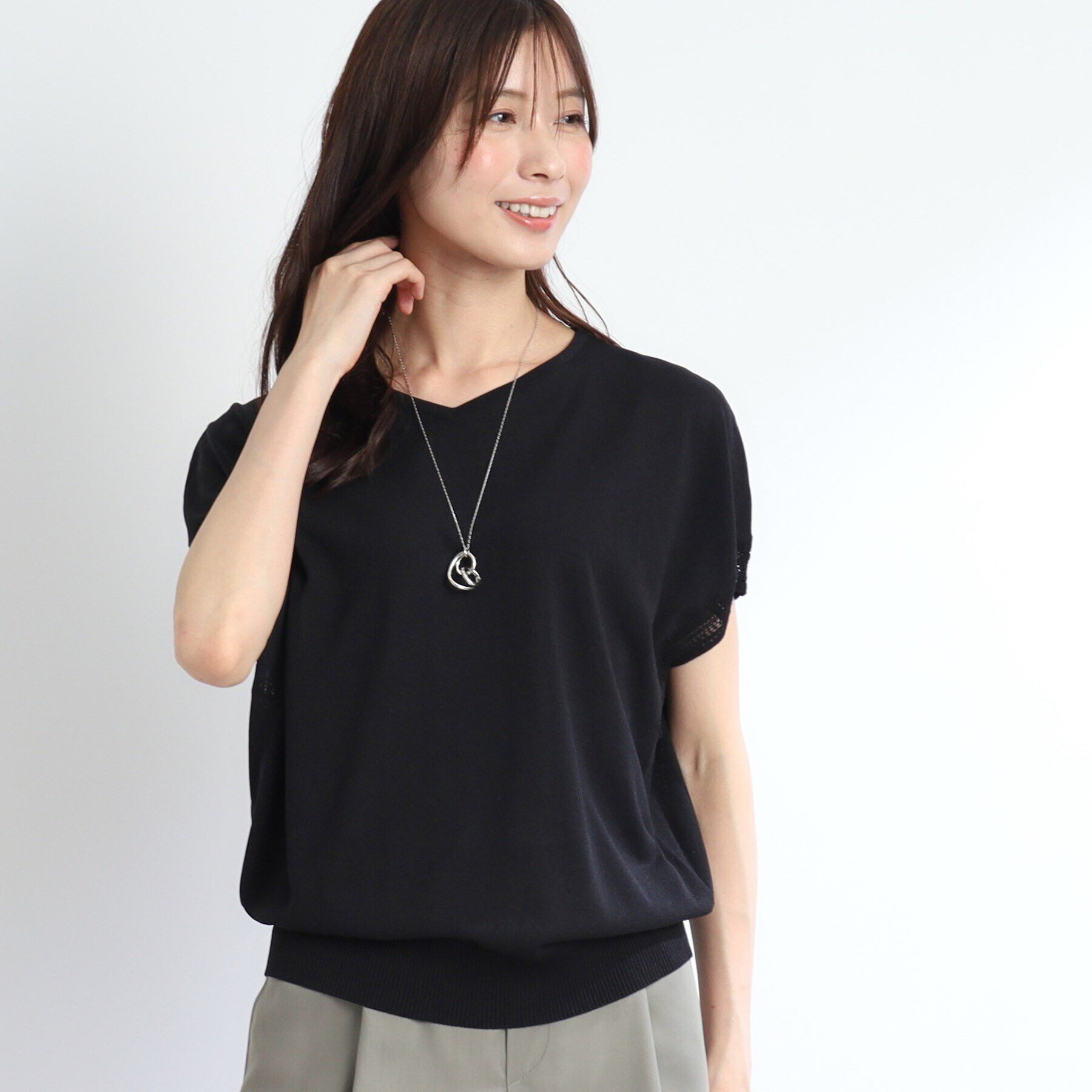 Reflect「【SALE／WEB限定カラーあり／二の腕カバー◎】透かし柄スリーブニット」|ニット・セーター|