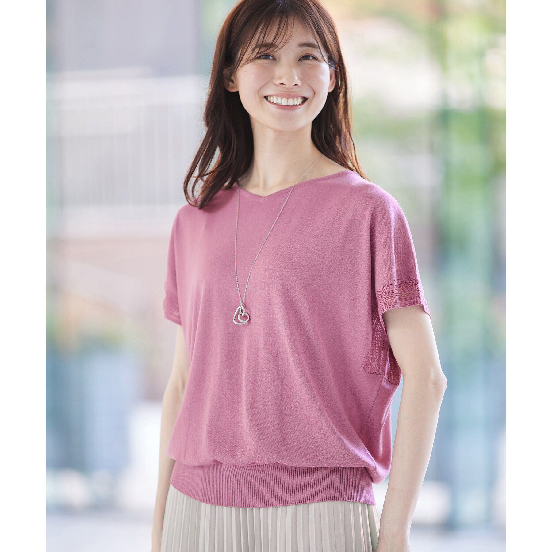 Reflect「【SALE／WEB限定カラーあり／二の腕カバー◎】透かし柄スリーブニット」|ニット・セーター|