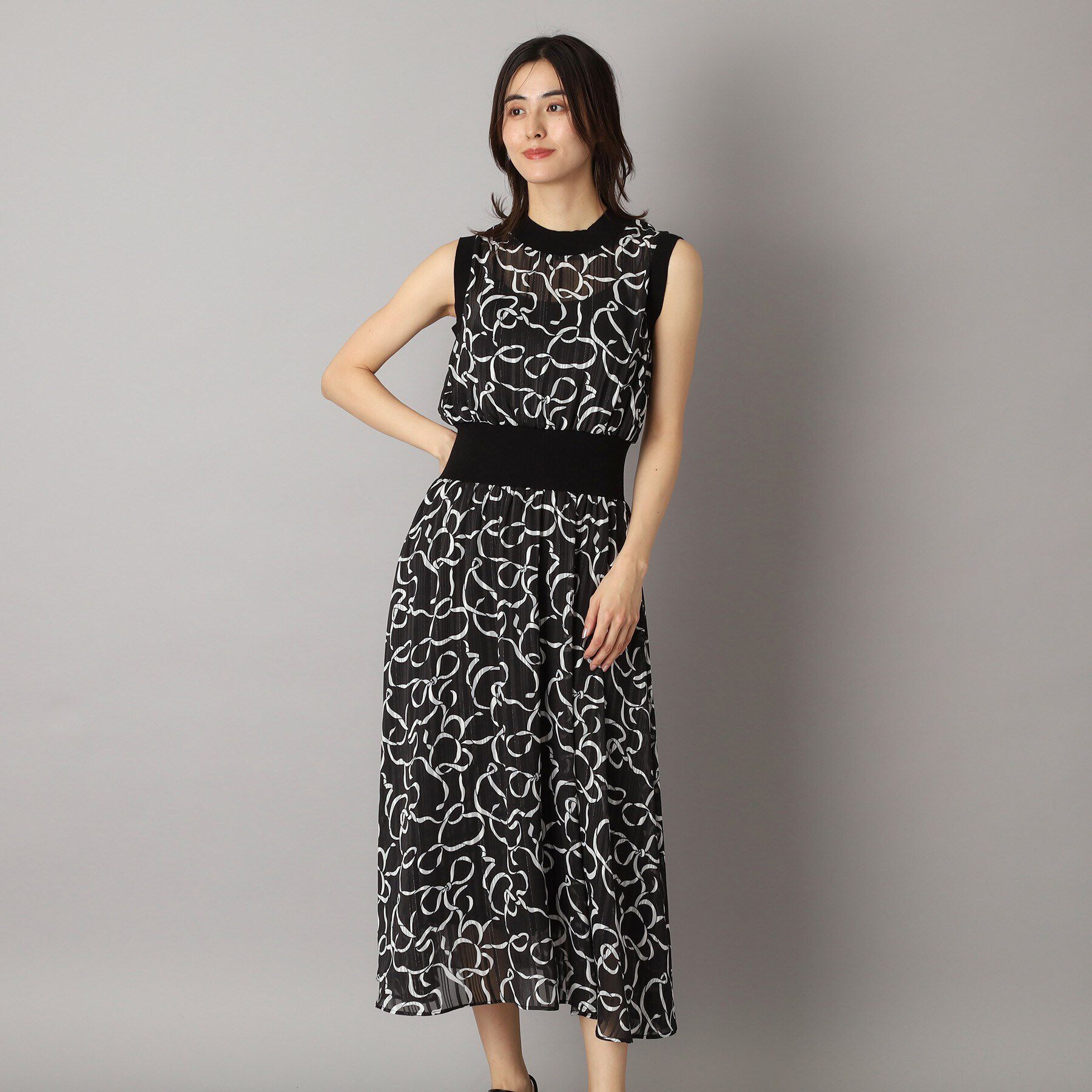 DRESSTERIOR「シアーリボンテーププリントドレス」|ワンピース|