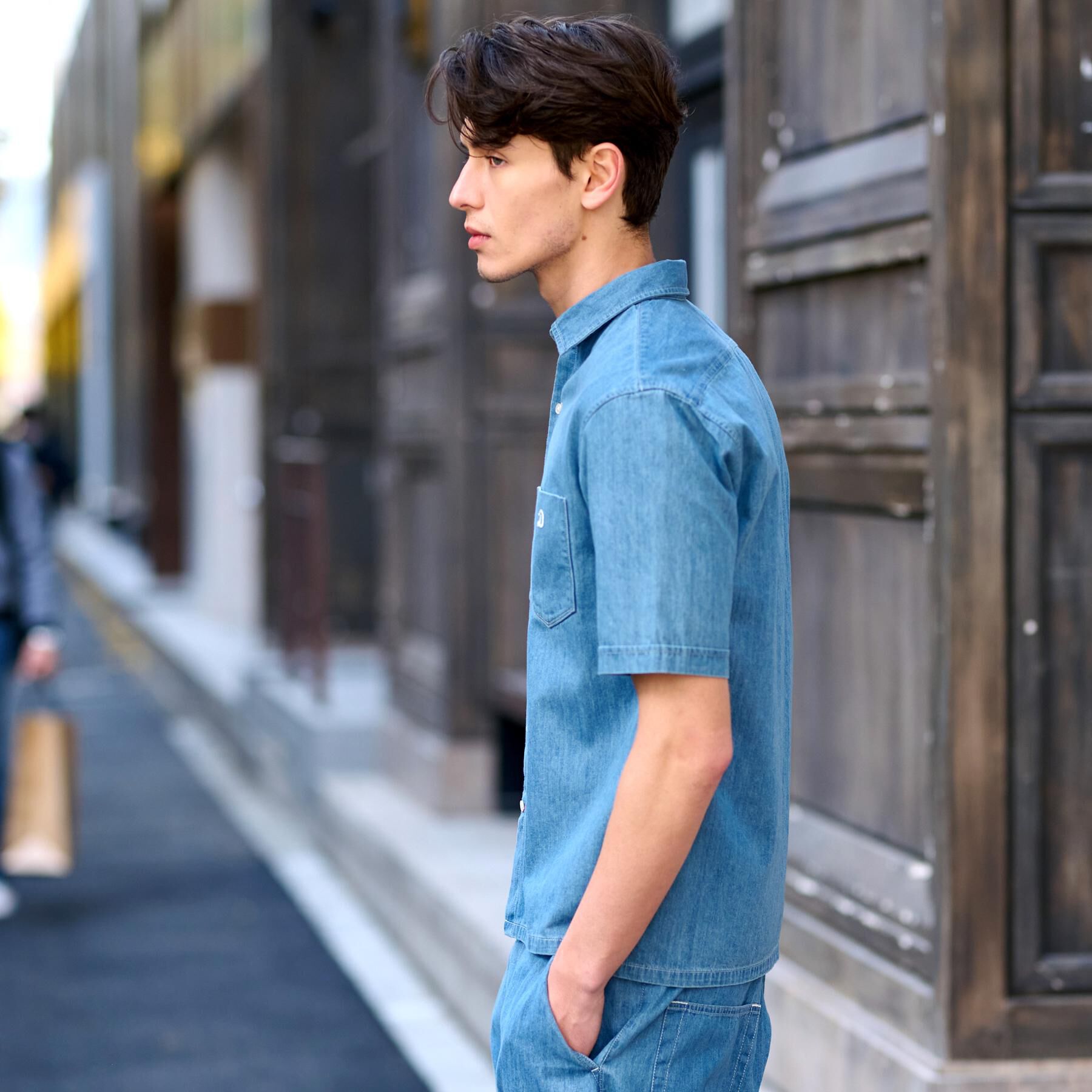 DRESSTERIOR「【セットアップ可】ライトデニム ハーフスリーブシャツ」|シャツ・ブラウス|