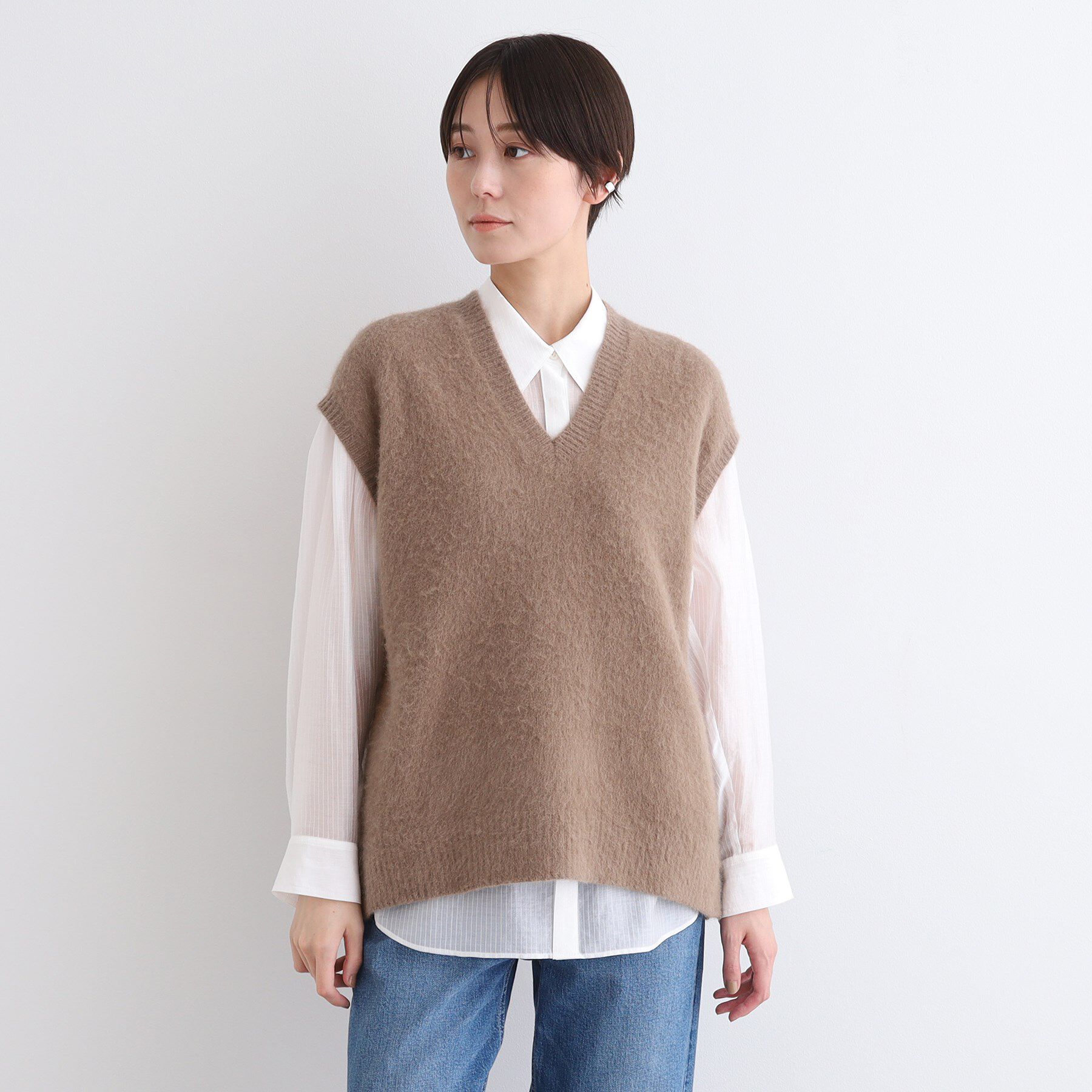 INDIVI「【フォックス混】ゆるシルエットヘアリーニットベスト」|ニット・セーター|