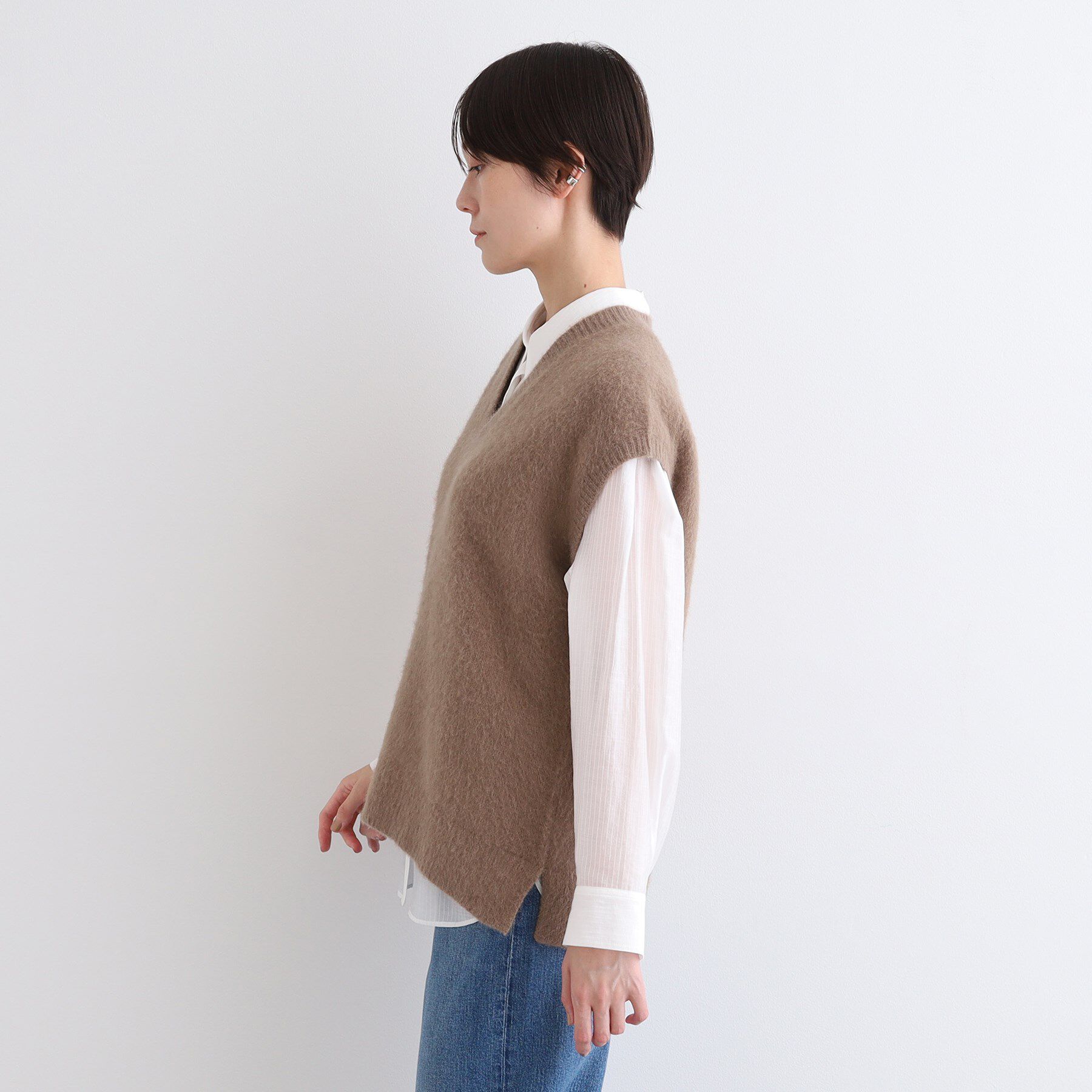 INDIVI「【フォックス混】ゆるシルエットヘアリーニットベスト」|ニット・セーター|