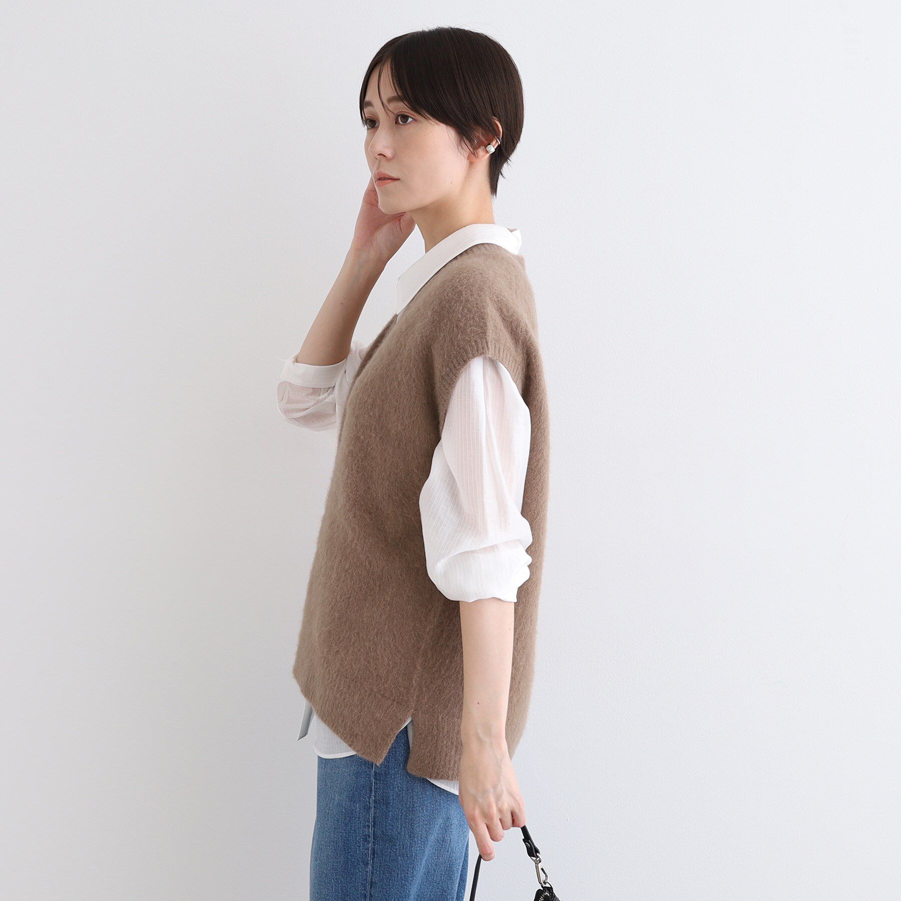 INDIVI「【フォックス混】ゆるシルエットヘアリーニットベスト」|ニット・セーター|