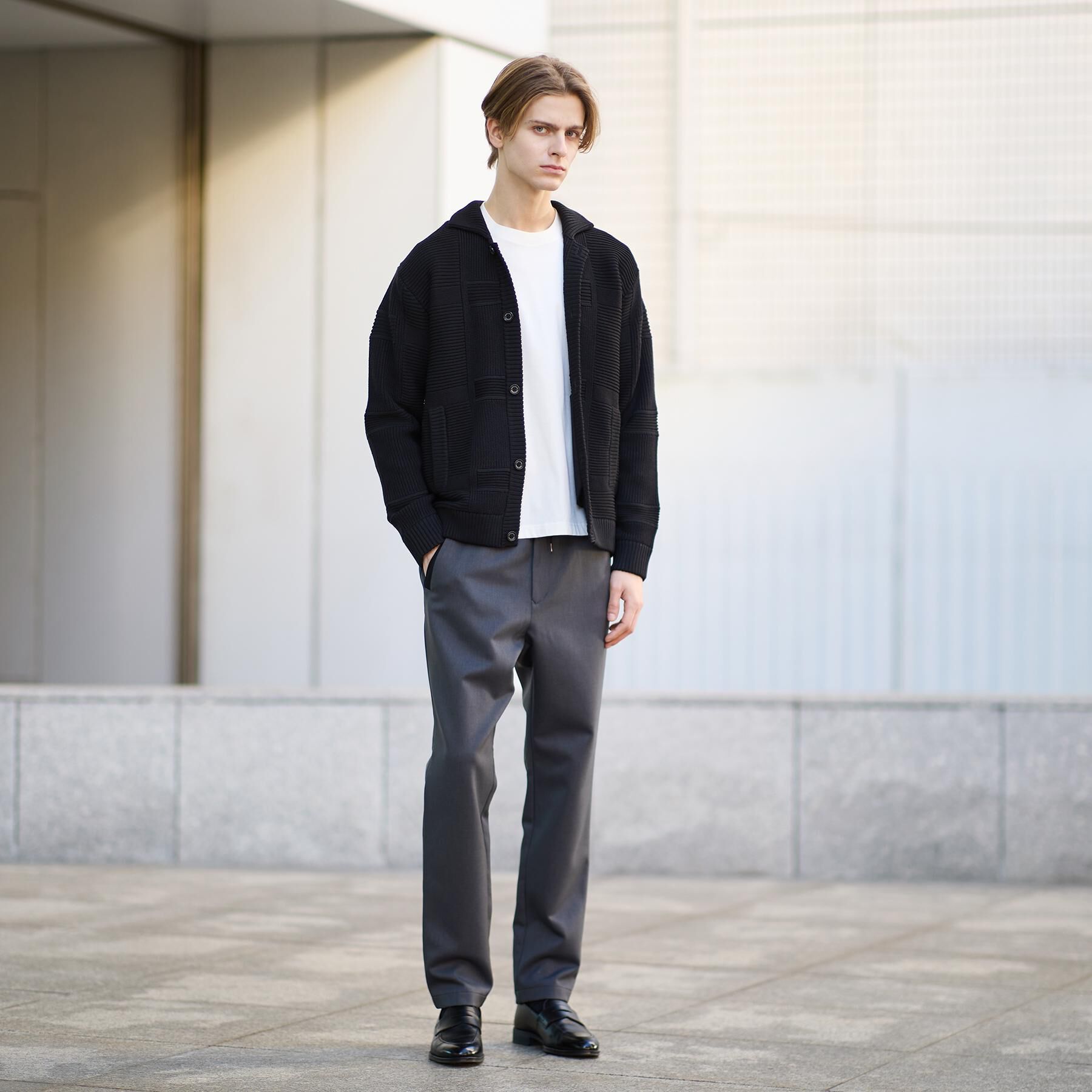 TAKEO KIKUCHI「畦編みチェック ニットカーディガン」|カーディガン|