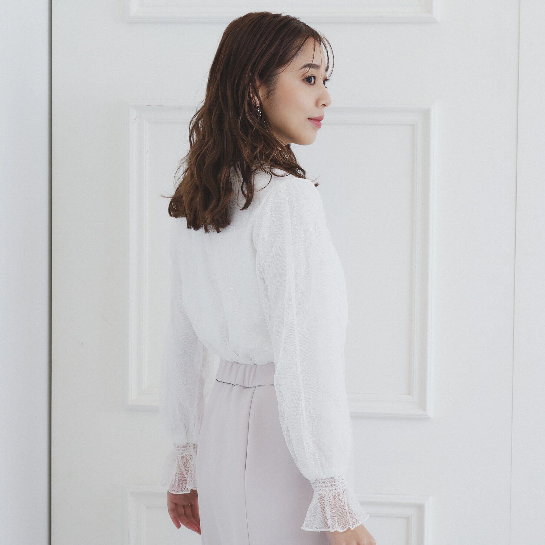 index「シャーリング総レーストップス【洗濯機洗い可】」|Tシャツ・カットソー|