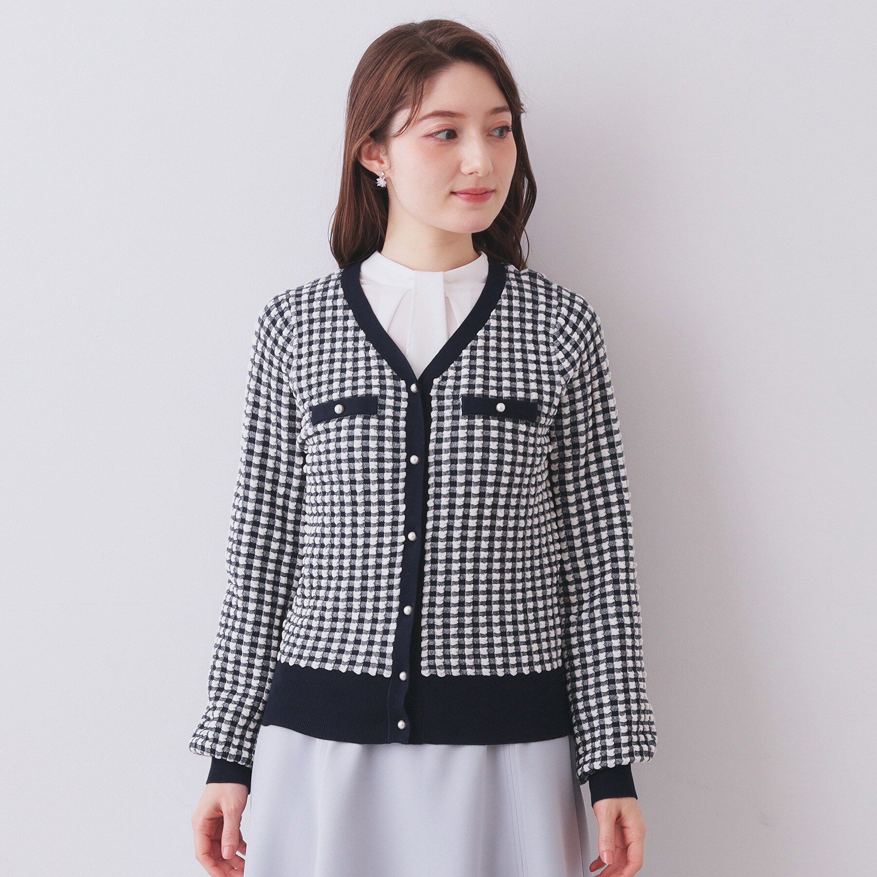 index「チェックジャカードカーディガン【洗濯機OK】」|カーディガン|