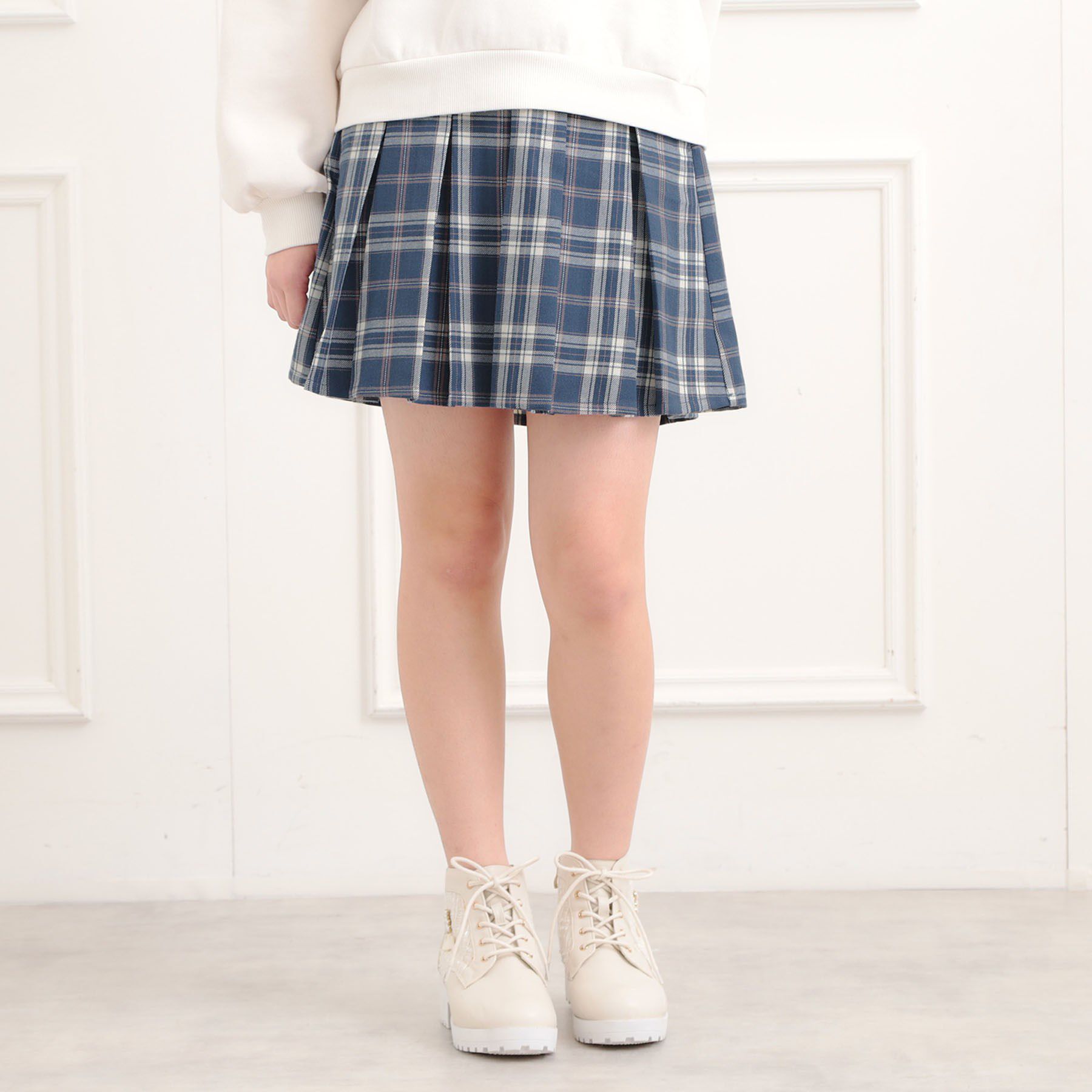 PINK-latte「微起毛プリーツスカート」|スカート|ブルー(293)