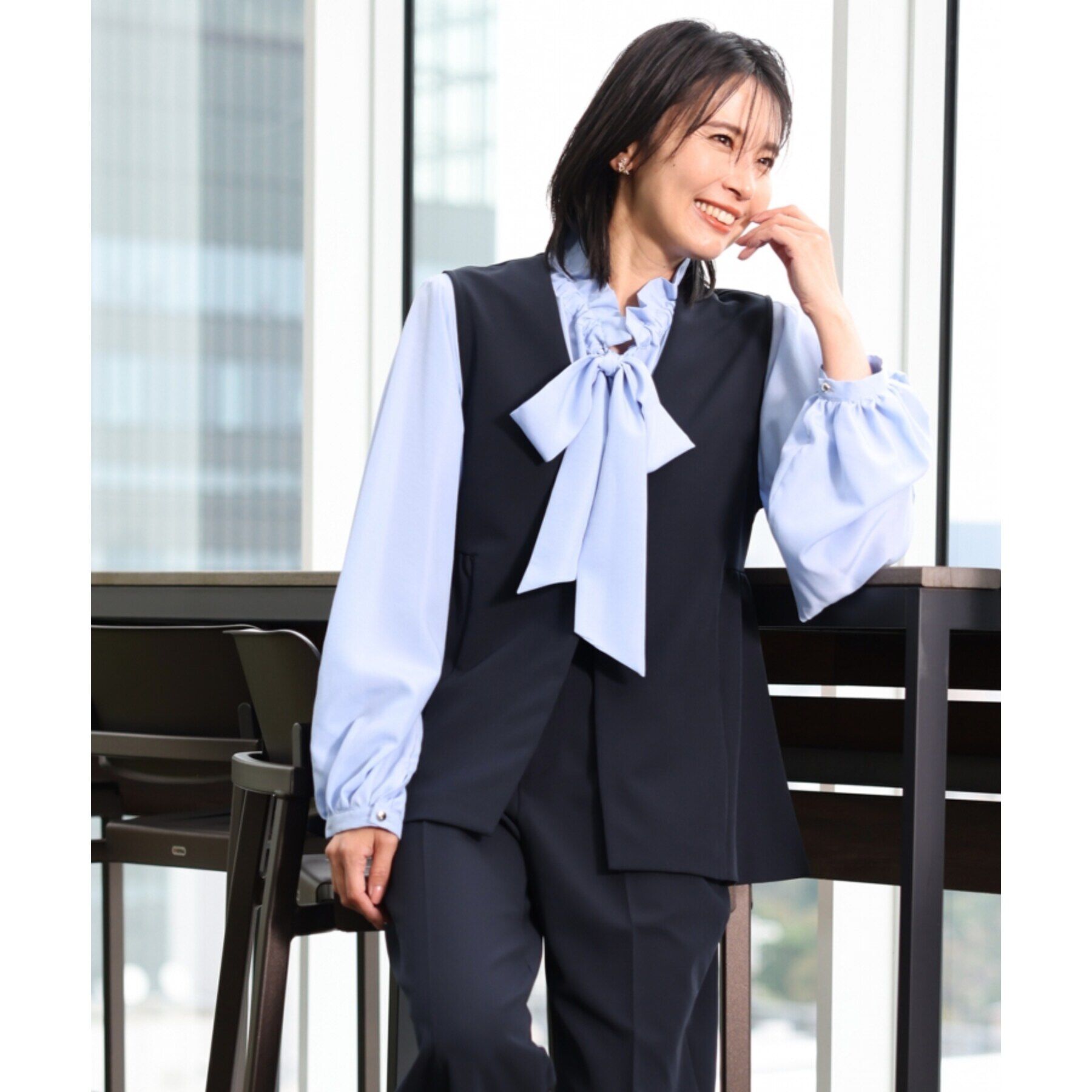 THE SHOP TK「【汚れ＆シワが付きにくい/セレモニー/通勤】ダブルクロスジレ/洗濯機OK」|ベスト・ジレ|ネイビー(094)