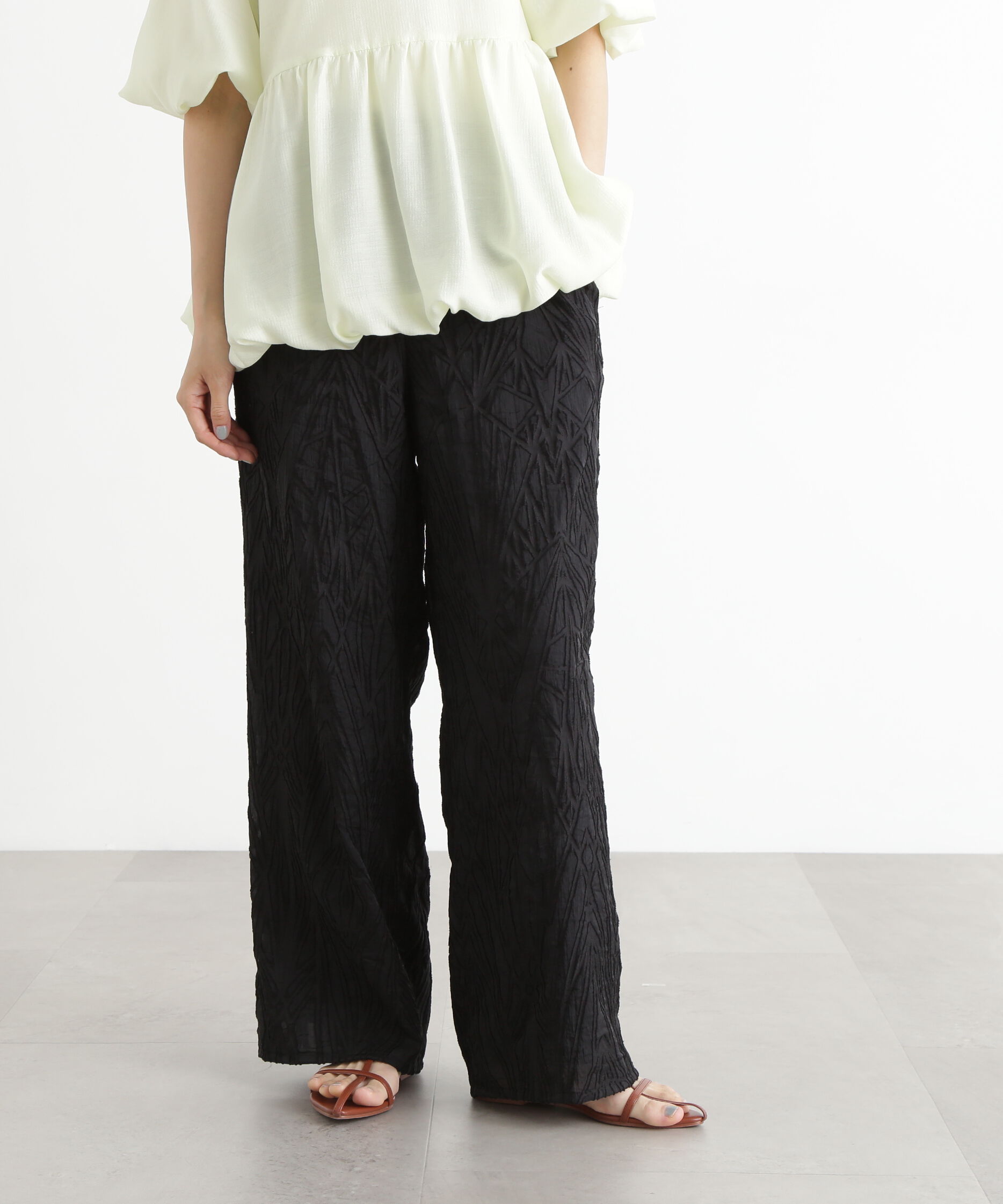  「カットジャガードイージーパンツ」|その他|ブラック