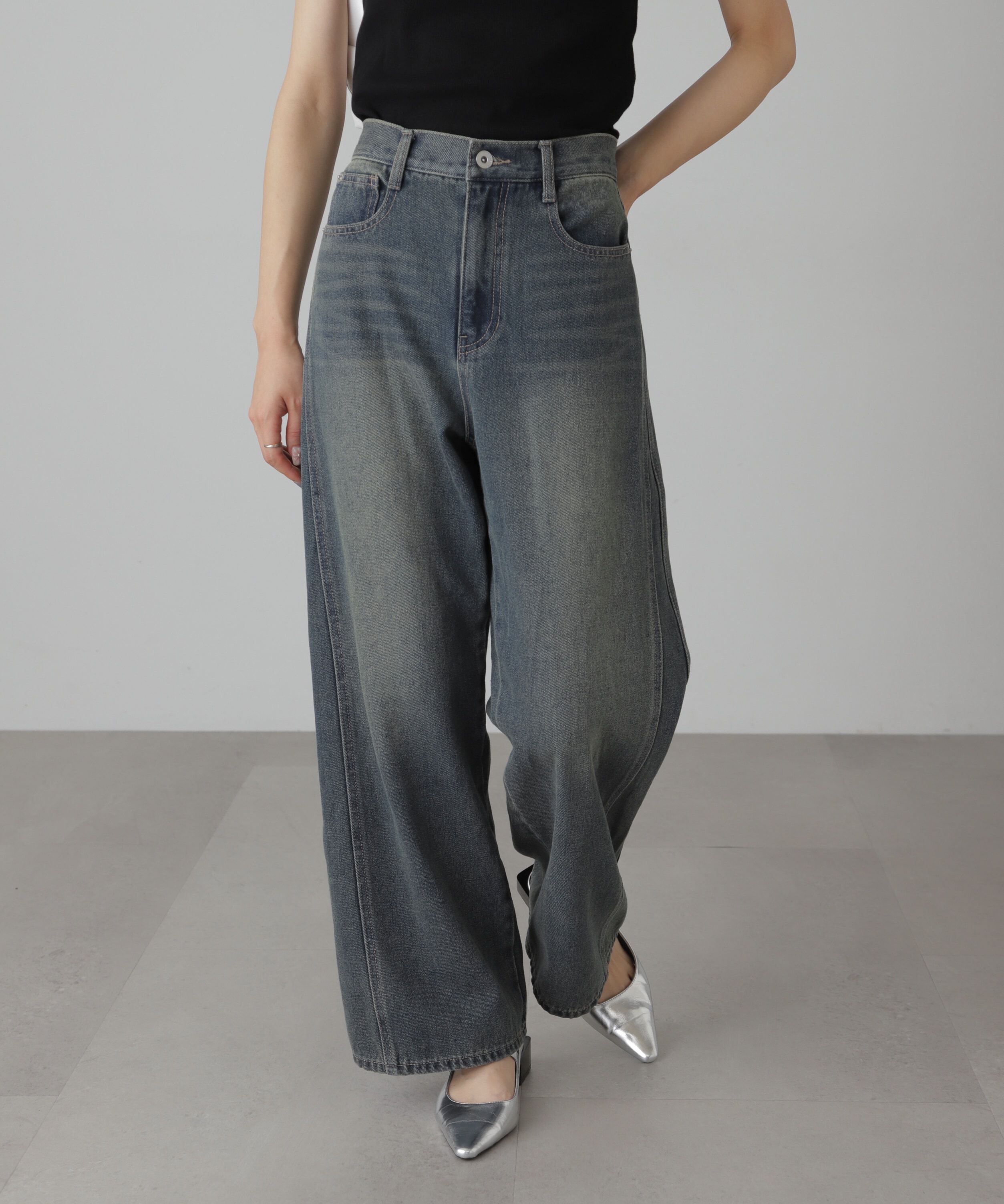  「[XS-Lサイズ展開]サイドパネルヴィンテージライクワイドデニム」|その他|