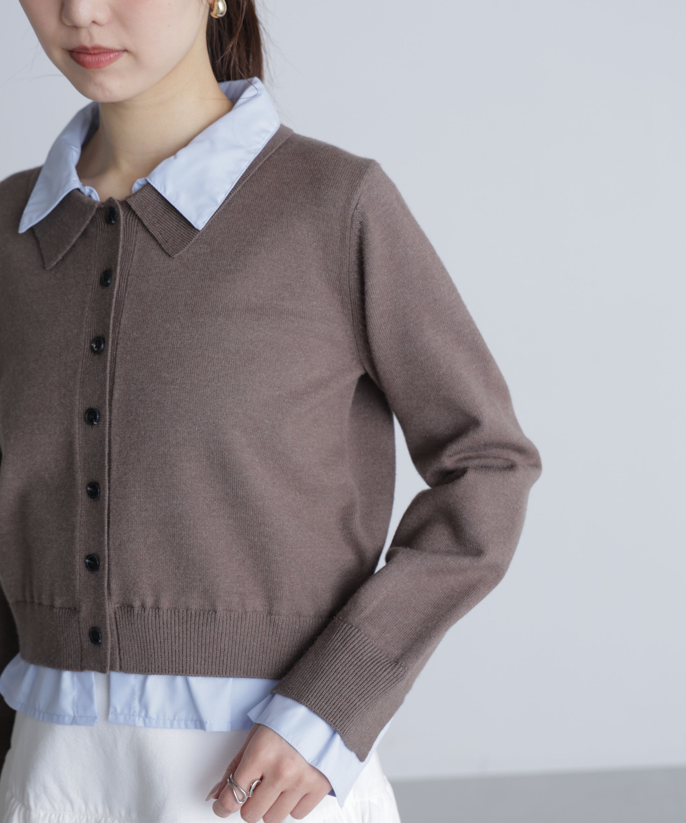  「シャツフェイクレイヤードポロカーディガン」|ニット・セーター|