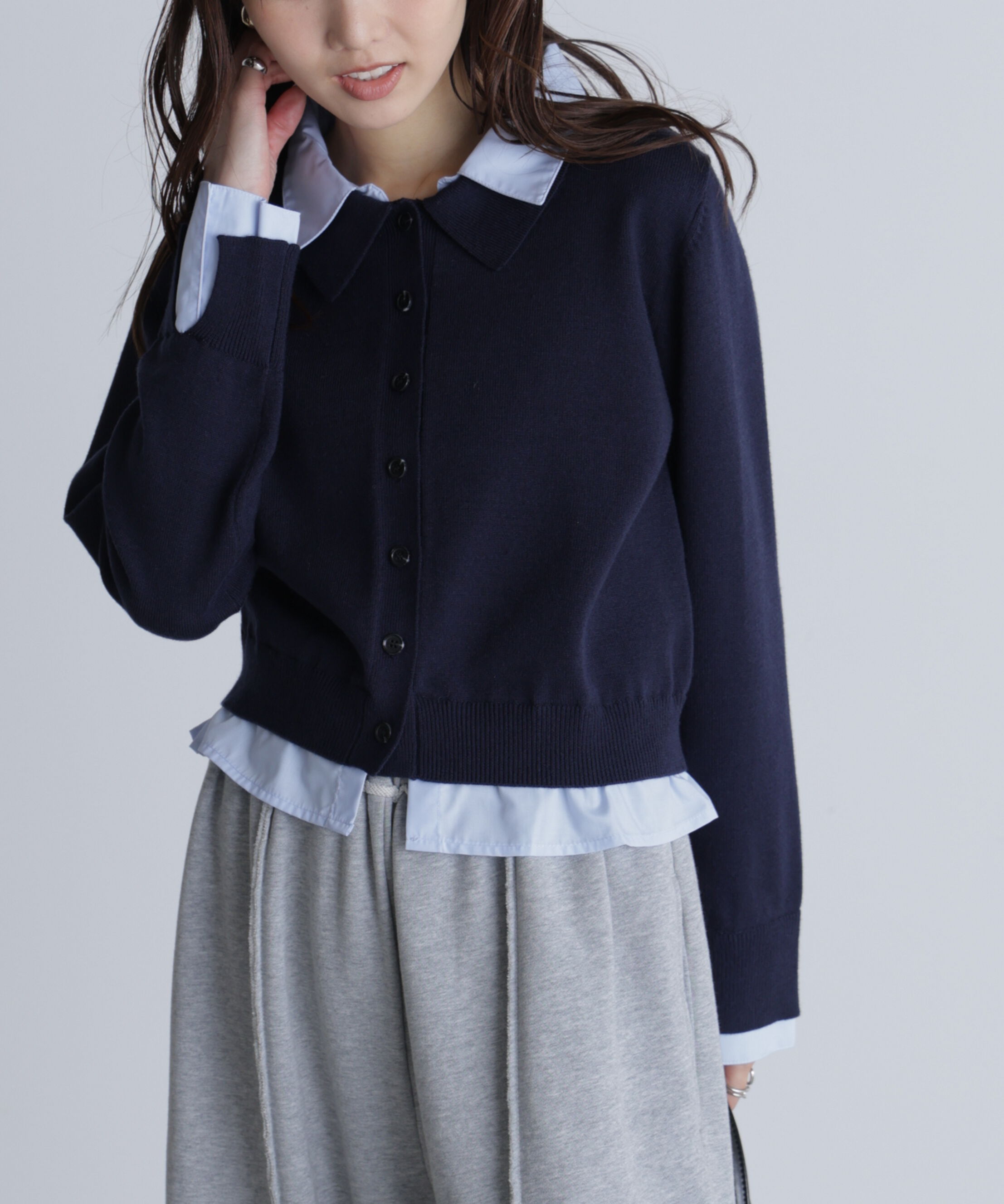  「シャツフェイクレイヤードポロカーディガン」|ニット・セーター|