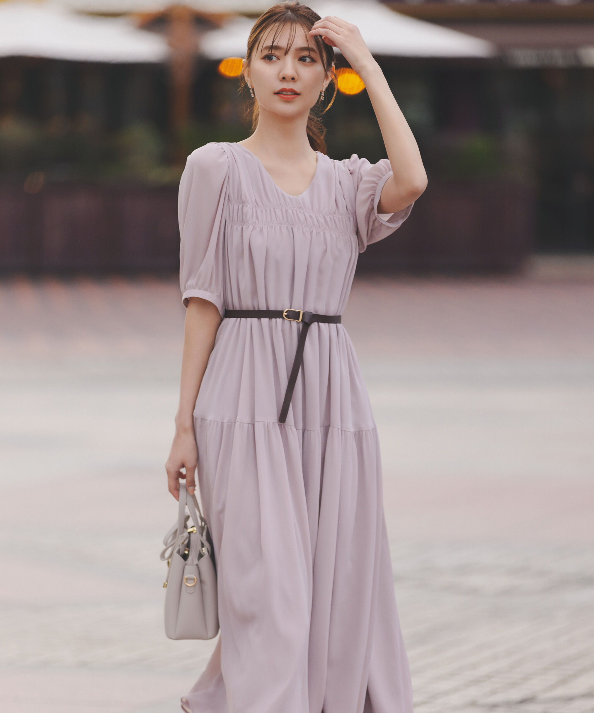 PROPORTION BODY DRESSING「ベルト付きギャザーワンピース」|ワンピース|ピンク