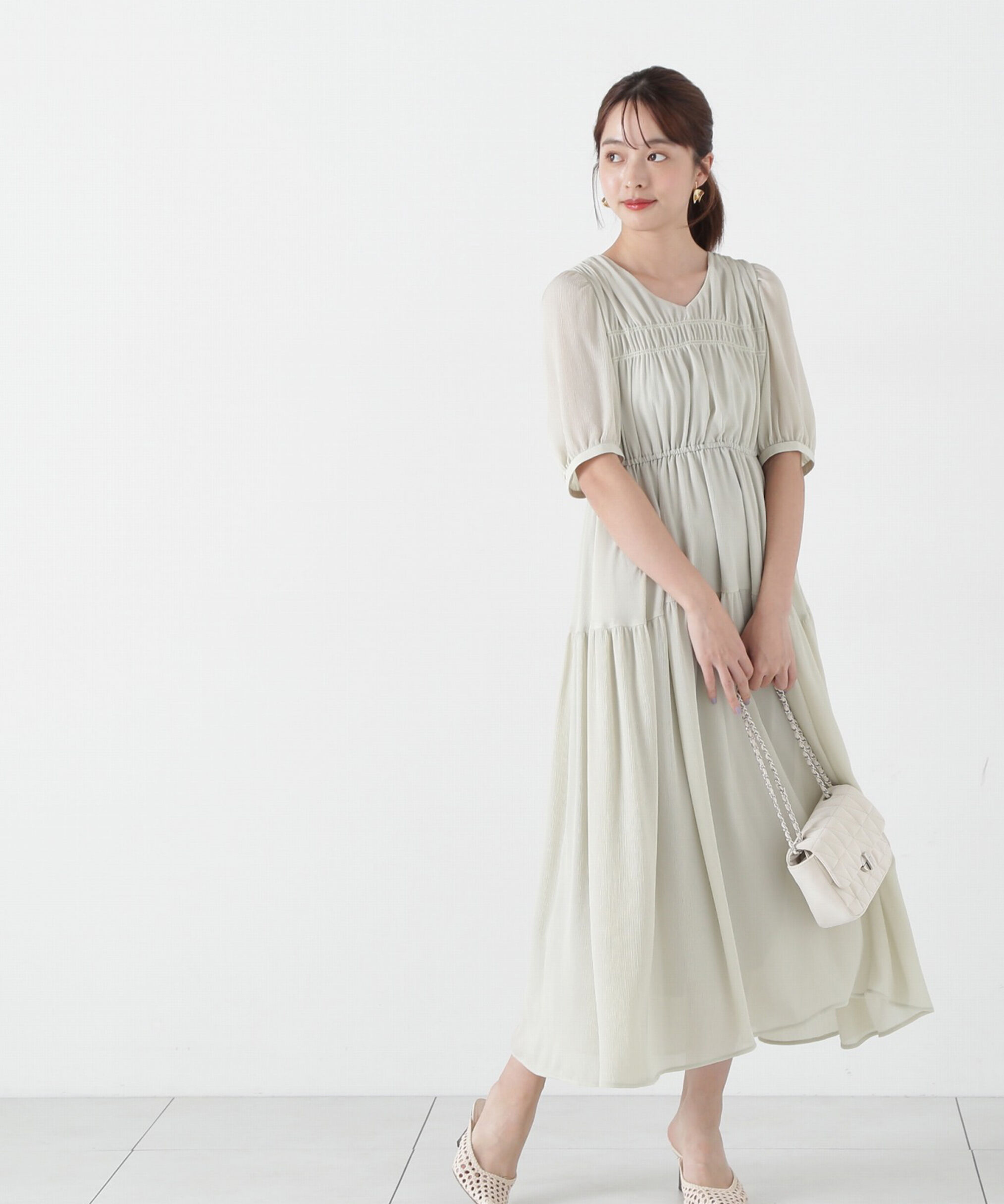 PROPORTION BODY DRESSING「ベルト付きギャザーワンピース」|ワンピース|ライトグリー