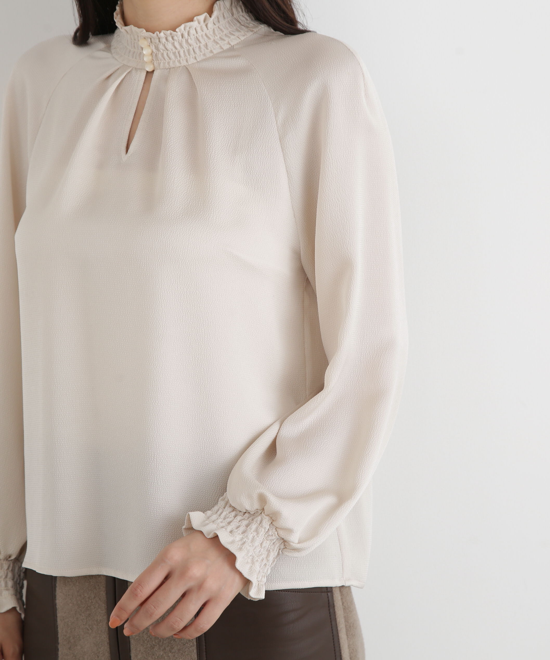  「◆シャーリングネックギャザーブラウス」|シャツ・ブラウス|