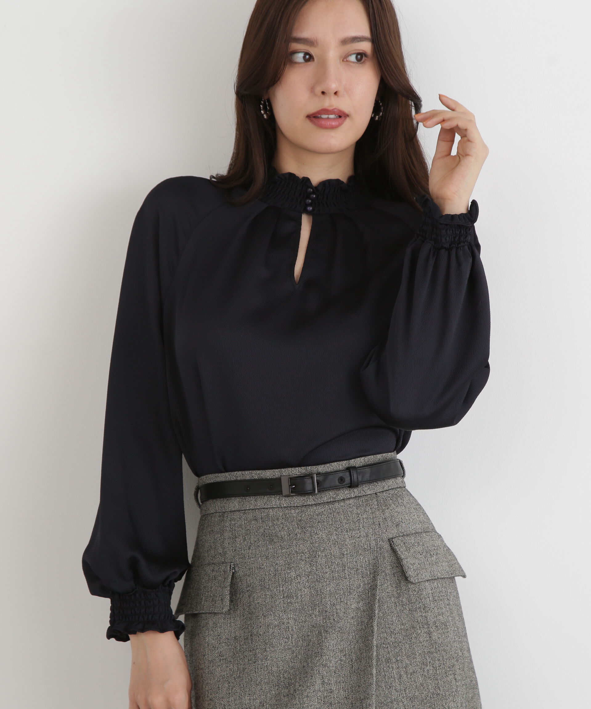  「◆シャーリングネックギャザーブラウス」|シャツ・ブラウス|