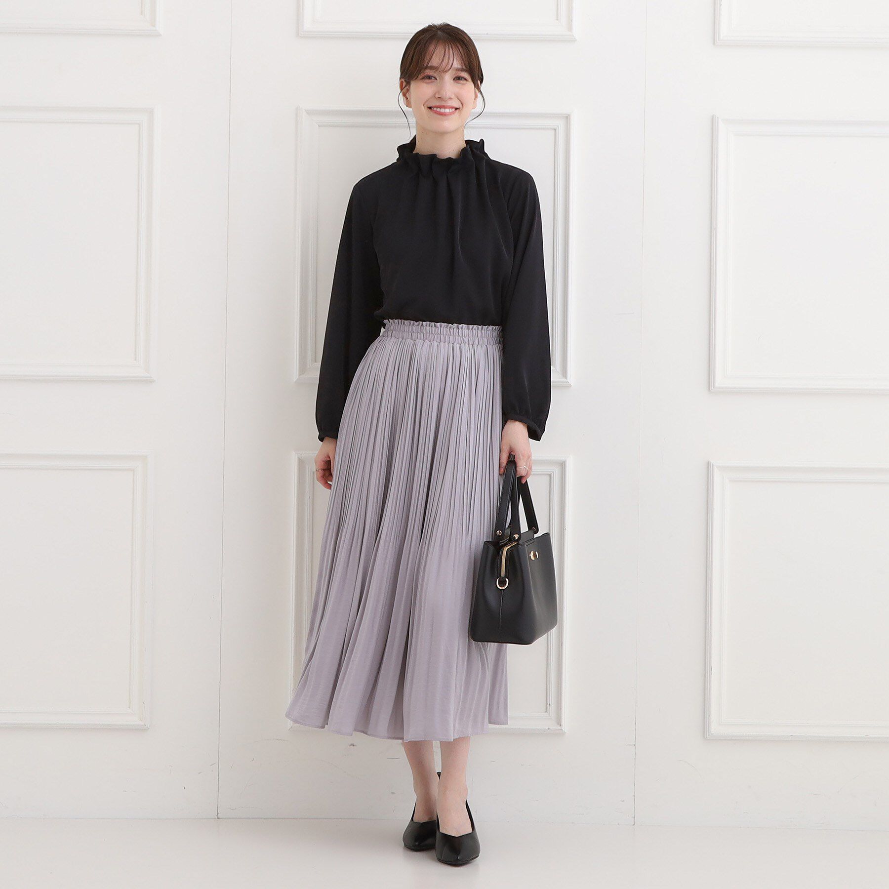 SHOO･LA･RUE「【洗濯機可/S-3L】上品で華やか スタンドフリルブラウス」|シャツ・ブラウス|