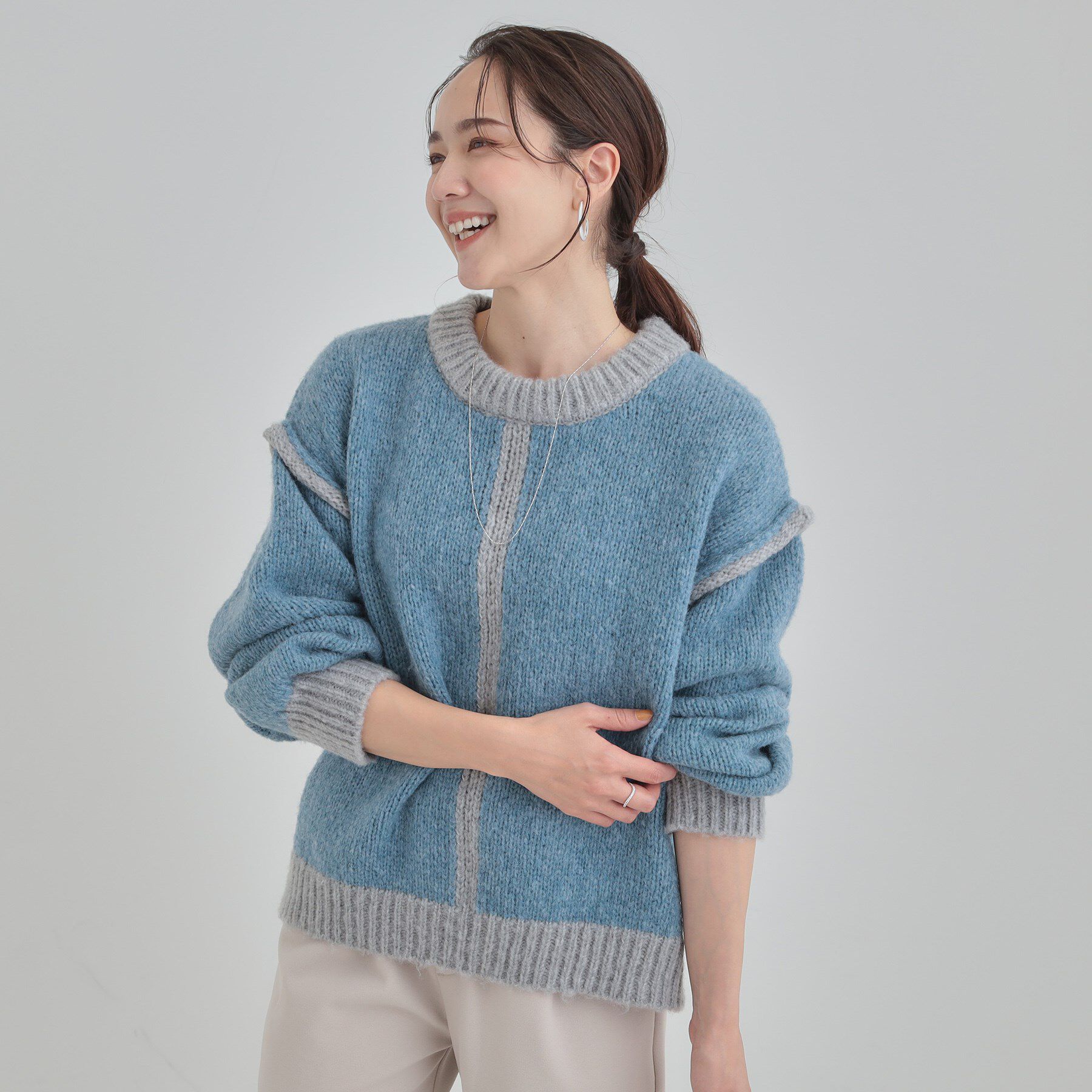 SHOO･LA･RUE「【S-LL】配色デザインがポイント ざっくり編みゆるニット」|ニット・セーター|