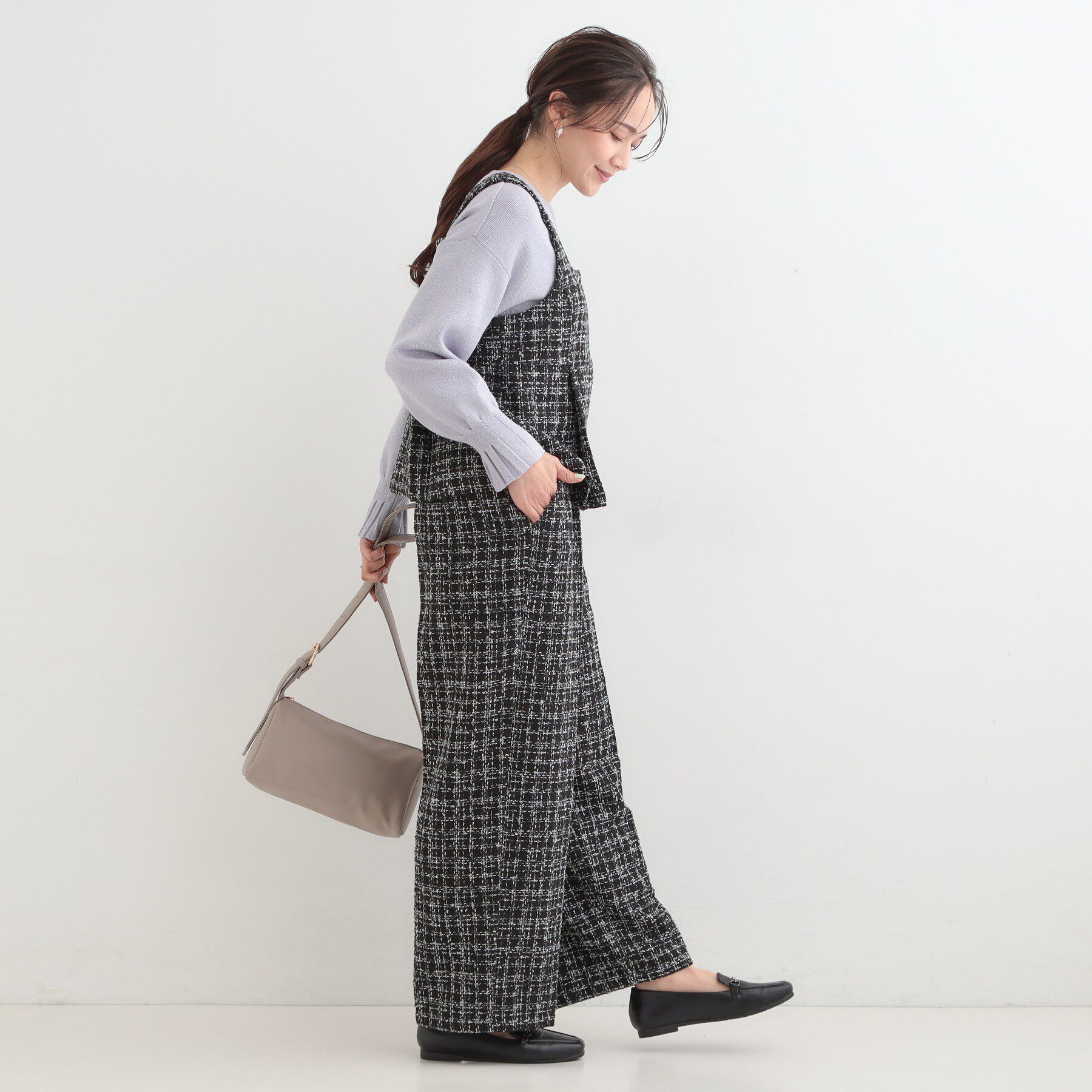 SHOO･LA･RUE「【2点セット/S-LL】着るだけで決まる クラシカルなツイード調 チェック柄セットアップ」|スーツ|