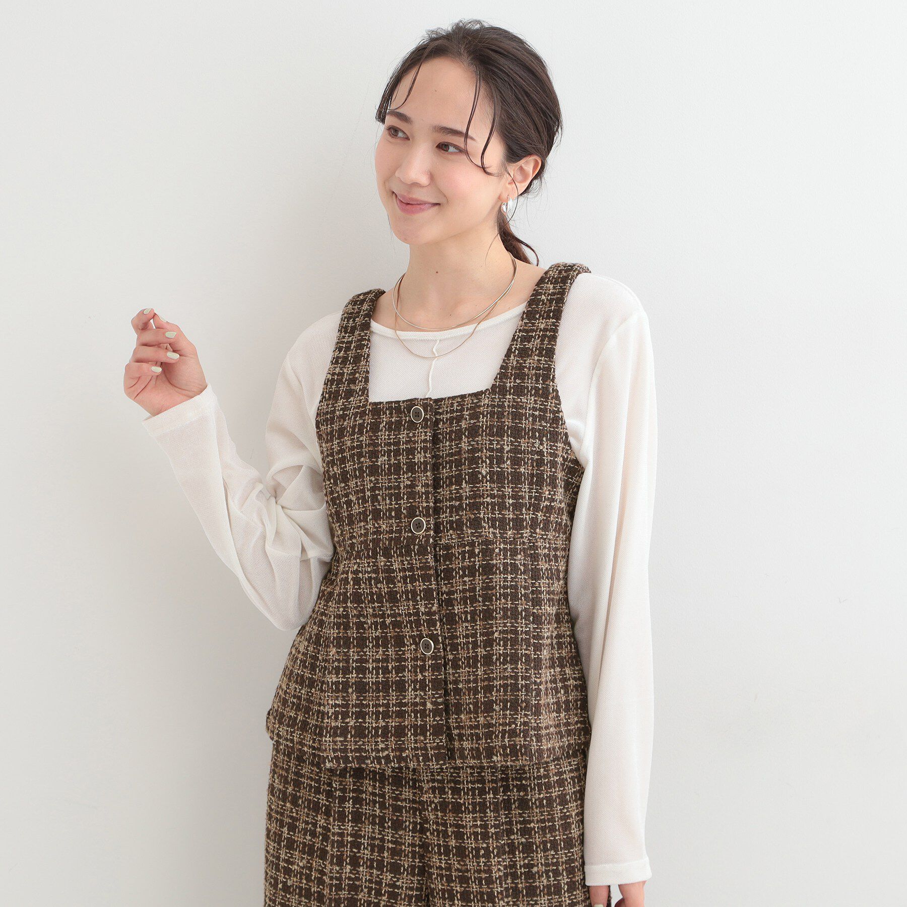 SHOO･LA･RUE「【2点セット/S-LL】着るだけで決まる クラシカルなツイード調 チェック柄セットアップ」|スーツ|