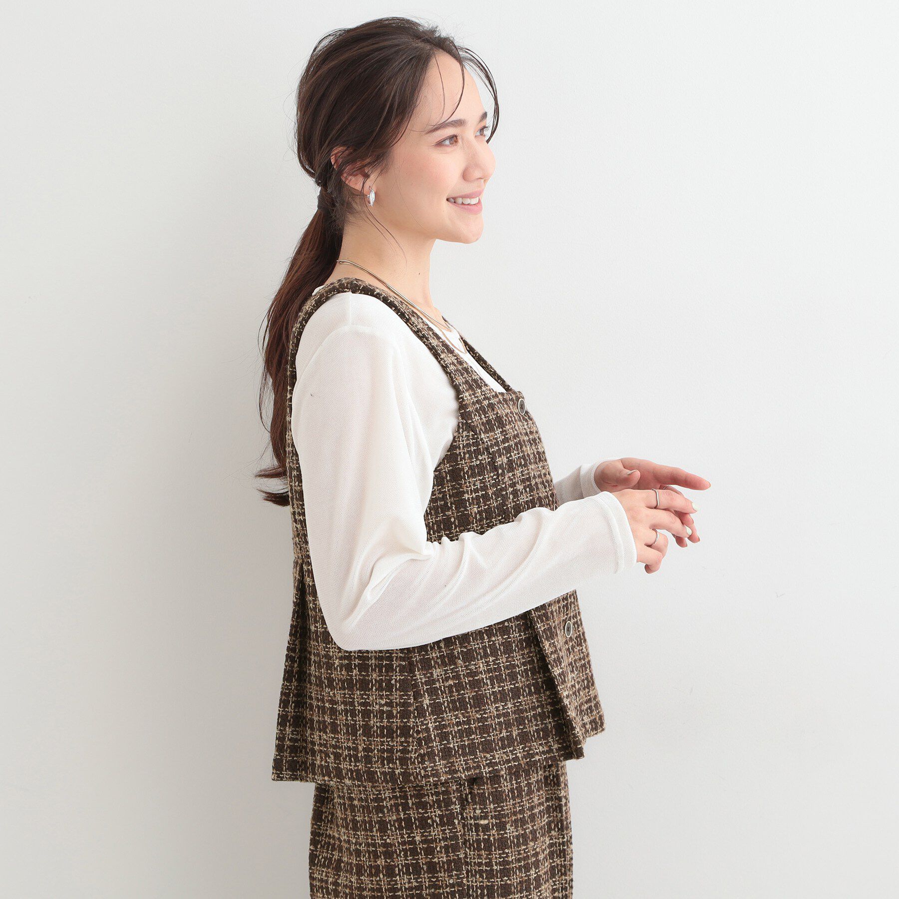 SHOO･LA･RUE「【2点セット/S-LL】着るだけで決まる クラシカルなツイード調 チェック柄セットアップ」|スーツ|