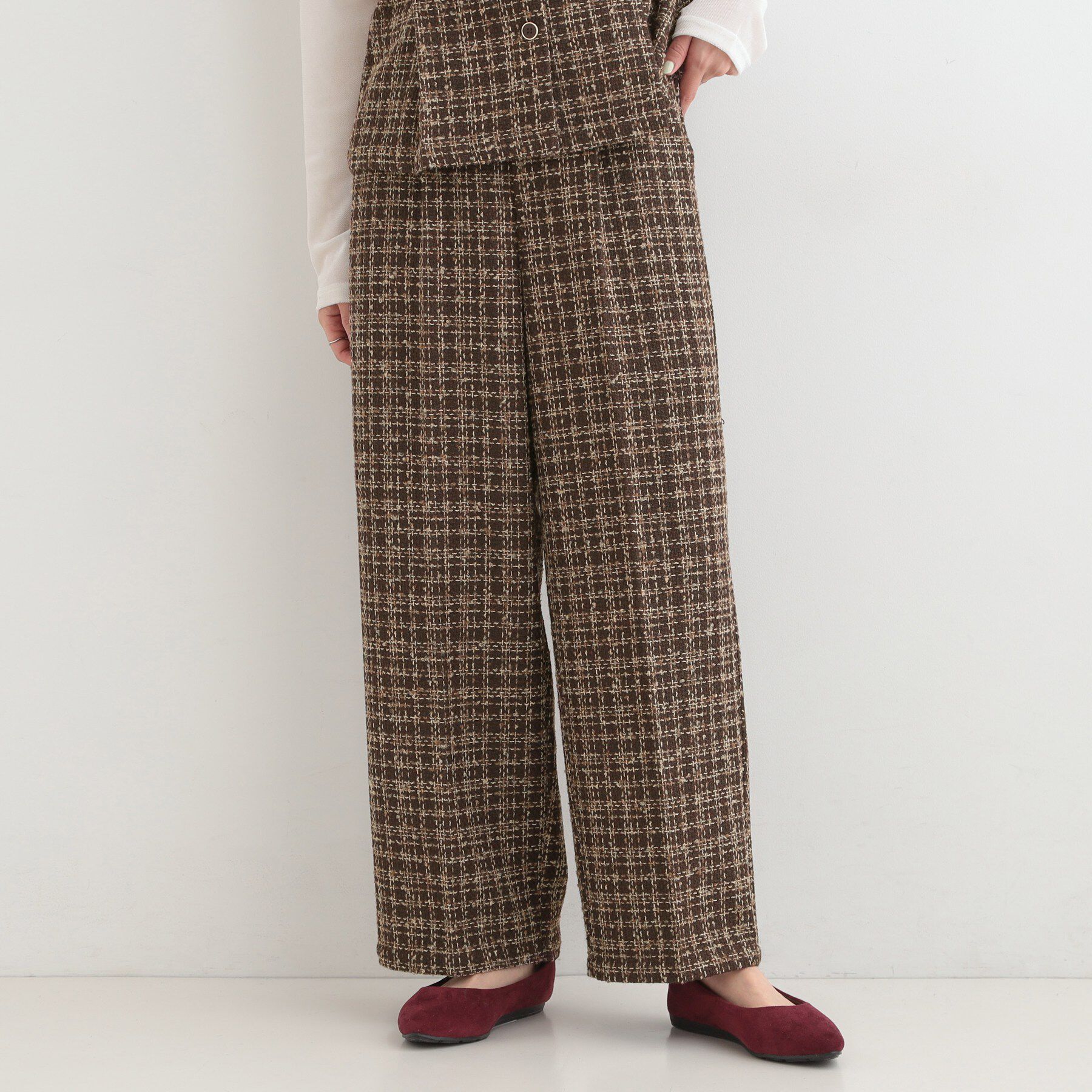 SHOO･LA･RUE「【2点セット/S-LL】着るだけで決まる クラシカルなツイード調 チェック柄セットアップ」|スーツ|