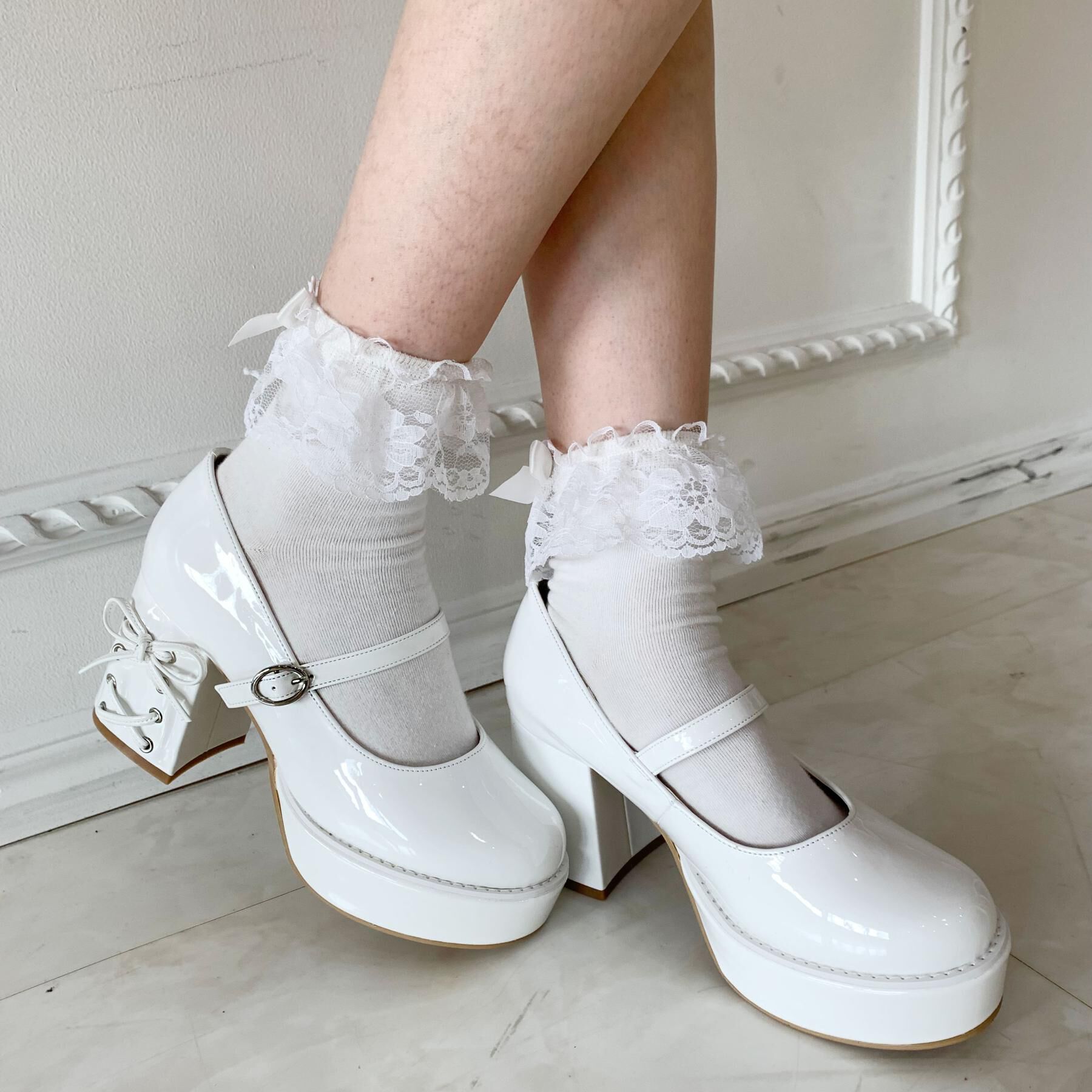 csT&P「厚底ヒールレースアップパンプス」|パンプス|ホワイト(201)