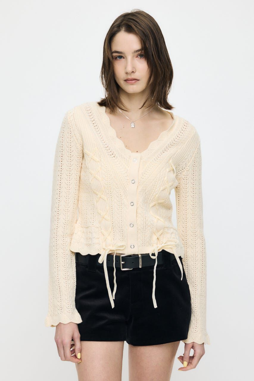MOUSSY「LACE UP RIBBON カーディガン」|ニット・セーター|IVOY3