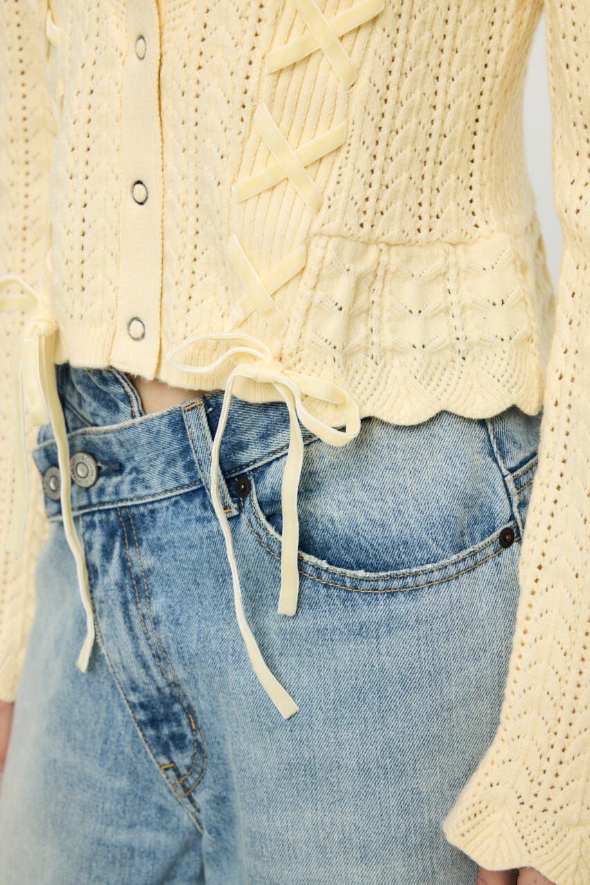 MOUSSY「LACE UP RIBBON カーディガン」|ニット・セーター|