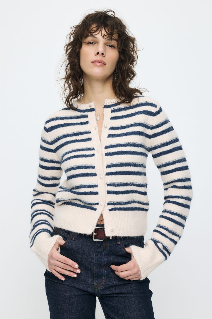 MOUSSY「SHADOW STRIPE KNIT カーディガン」|ニット・セーター|柄WHT5