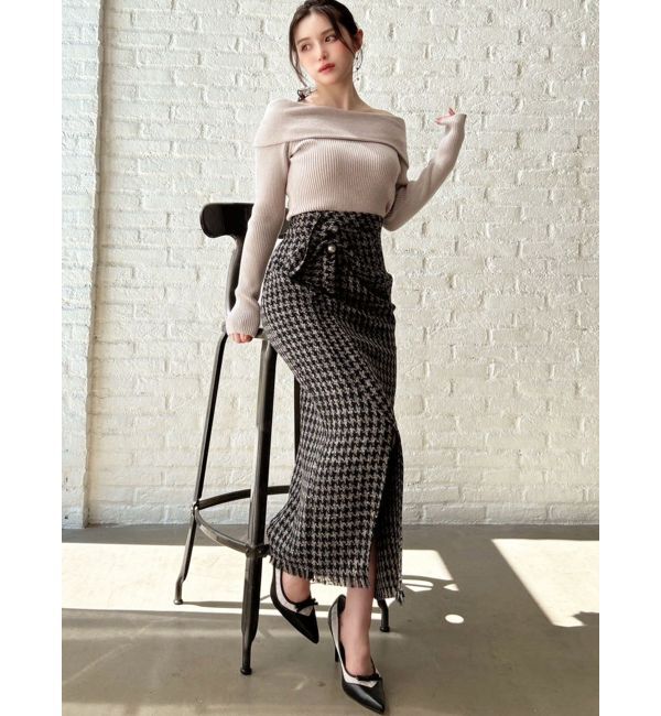 RESEXXY「パールボタンツイードラップスカート」|スカート|