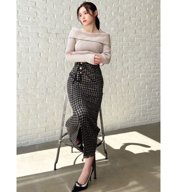 RESEXXY「パールボタンツイードラップスカート」|スカート|